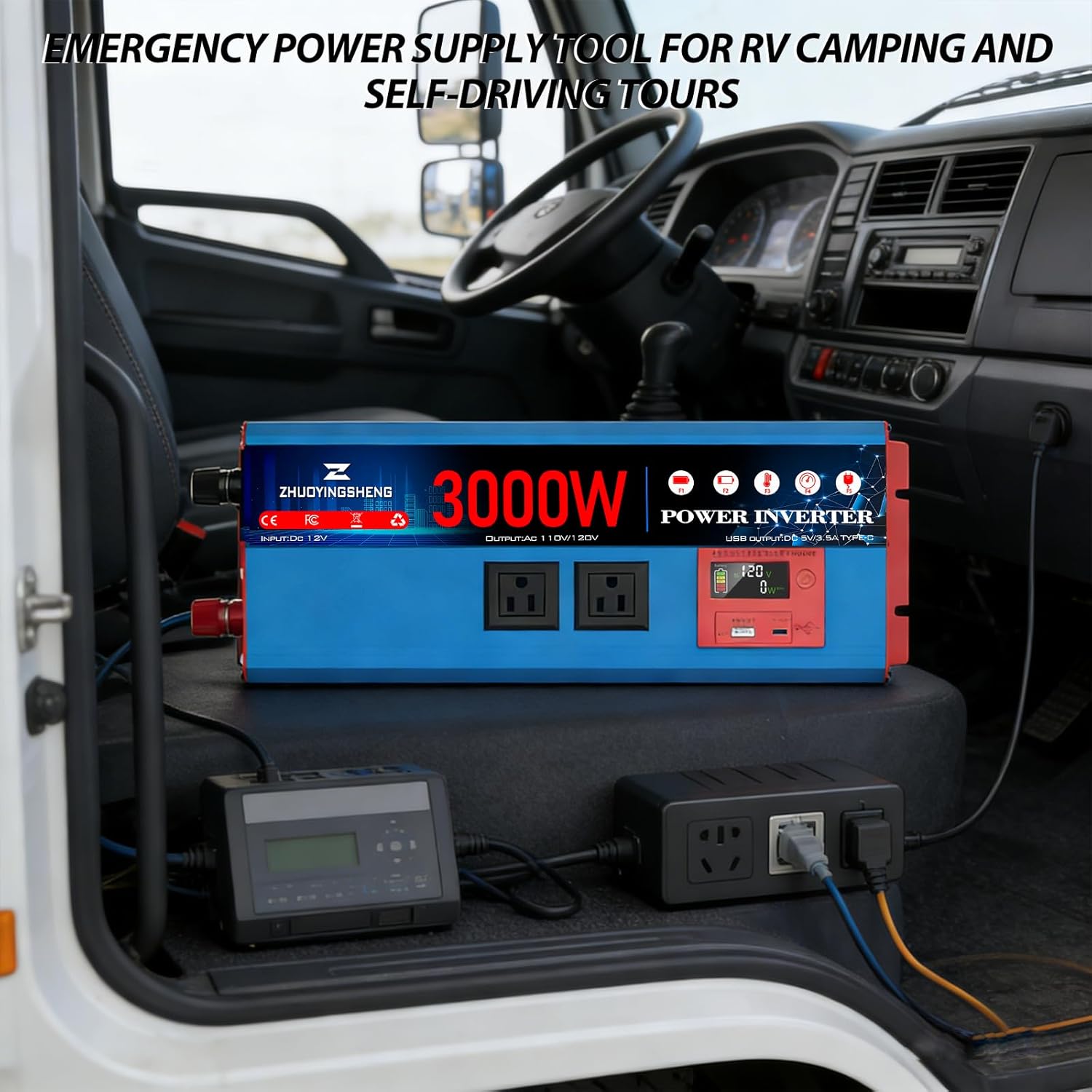 3000 Watt Inverter 12V DC to 120V AC Converter with LCD Display & Remote Control - 2 AC Outlets, USB 3.0 + Type-C Ports, Car Power Inverter Compatible with RV, Truck, Home, Off-Grid & Solar Systems