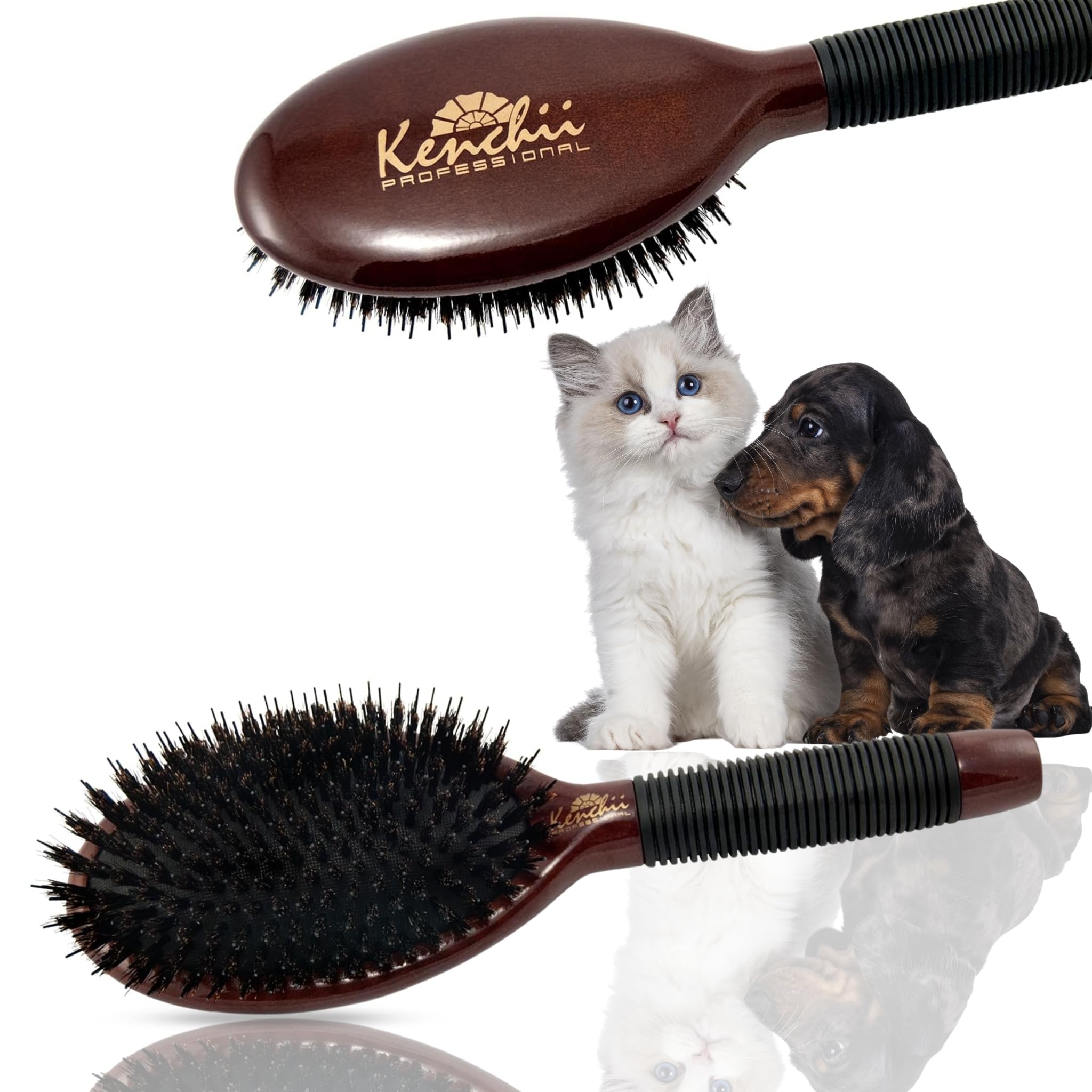 Boar and Nylon Bristle Brush for Dog and Cat, Professional Grooming Brush with Maple Body, Lightweight, Non-Slip Rubber (Large)