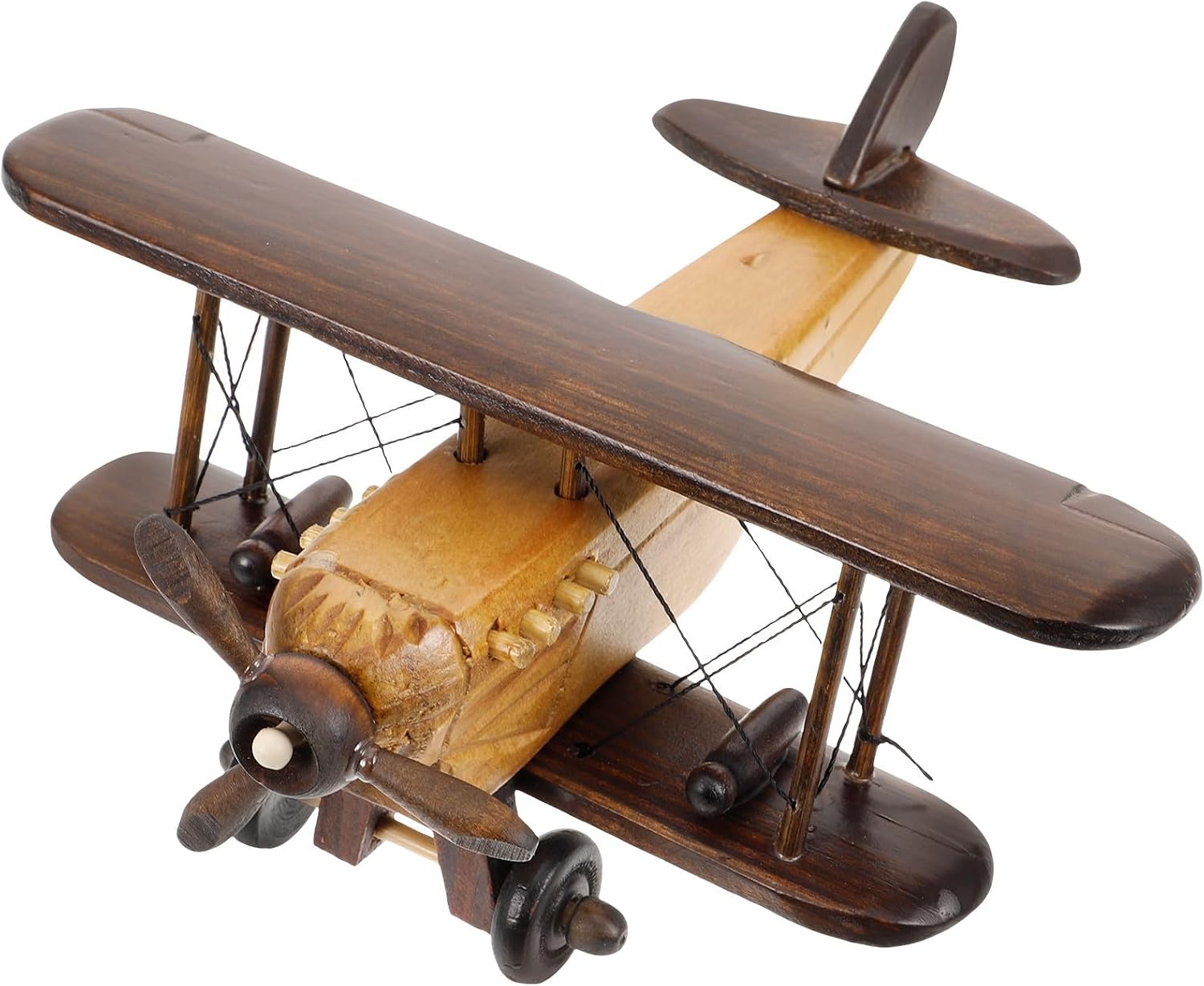 Cabilock Wooden Airplane Ornament Vintage Miniature Plane Model 7.87In Desktop Decor for Home Office Study Retro Wood Craft Airplane Figurine