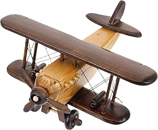 Cabilock Wooden Airplane Ornament Vintage Style Miniature Plane Model 7.87 Inch Desktop Decor for Home Office Study Retro Wood Craft Airplane