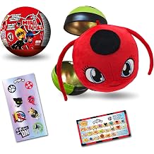 miraculous ladybug 4-1 surprise miraball toy for kids with collectible figure metal ball kwami plush glitter stickers and white ribbon wyncor 1 piece