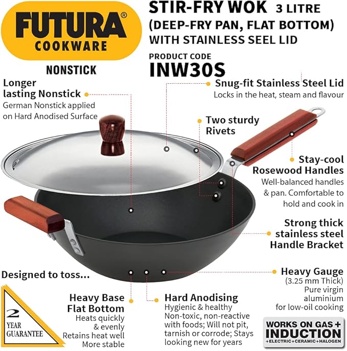 Futura Wok Antiadherente 3L Negro Inducción miniatura 3