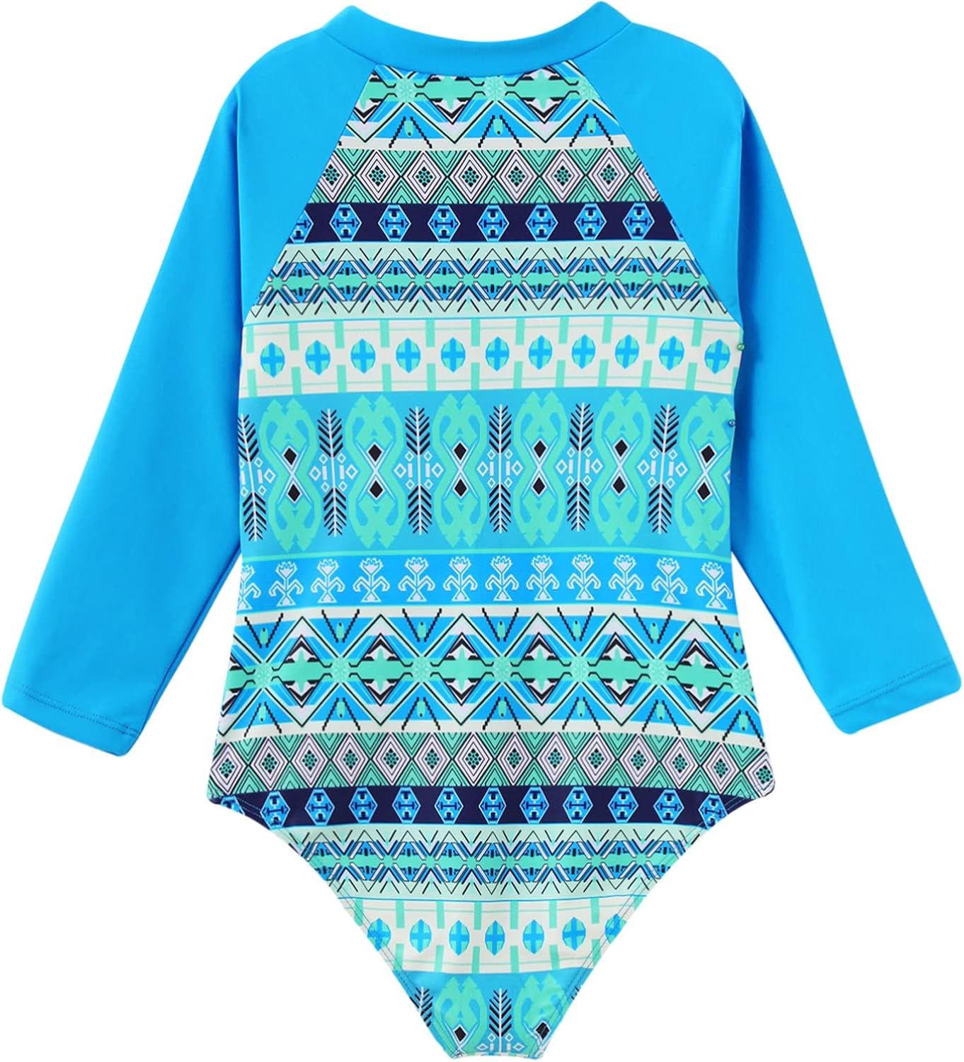 Kids Girls Rash Guard Shirts Fashion Flower Printed Long Sleeve Zip-up Seaside Swimming Jumpsuit
