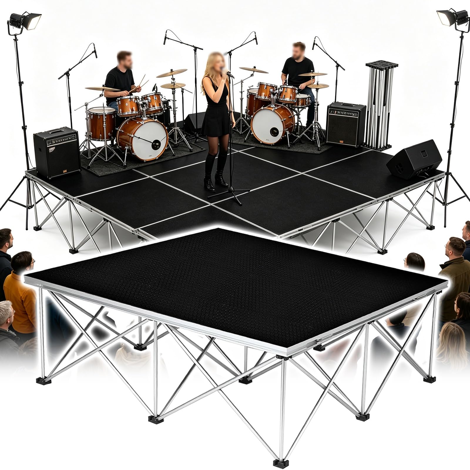 Escenario portátil conectable para Canto/Baile | Con superficie antideslizante y patas de soporte de aluminio, para iglesias/ shows en vivo(Square,20cm/7.9″)