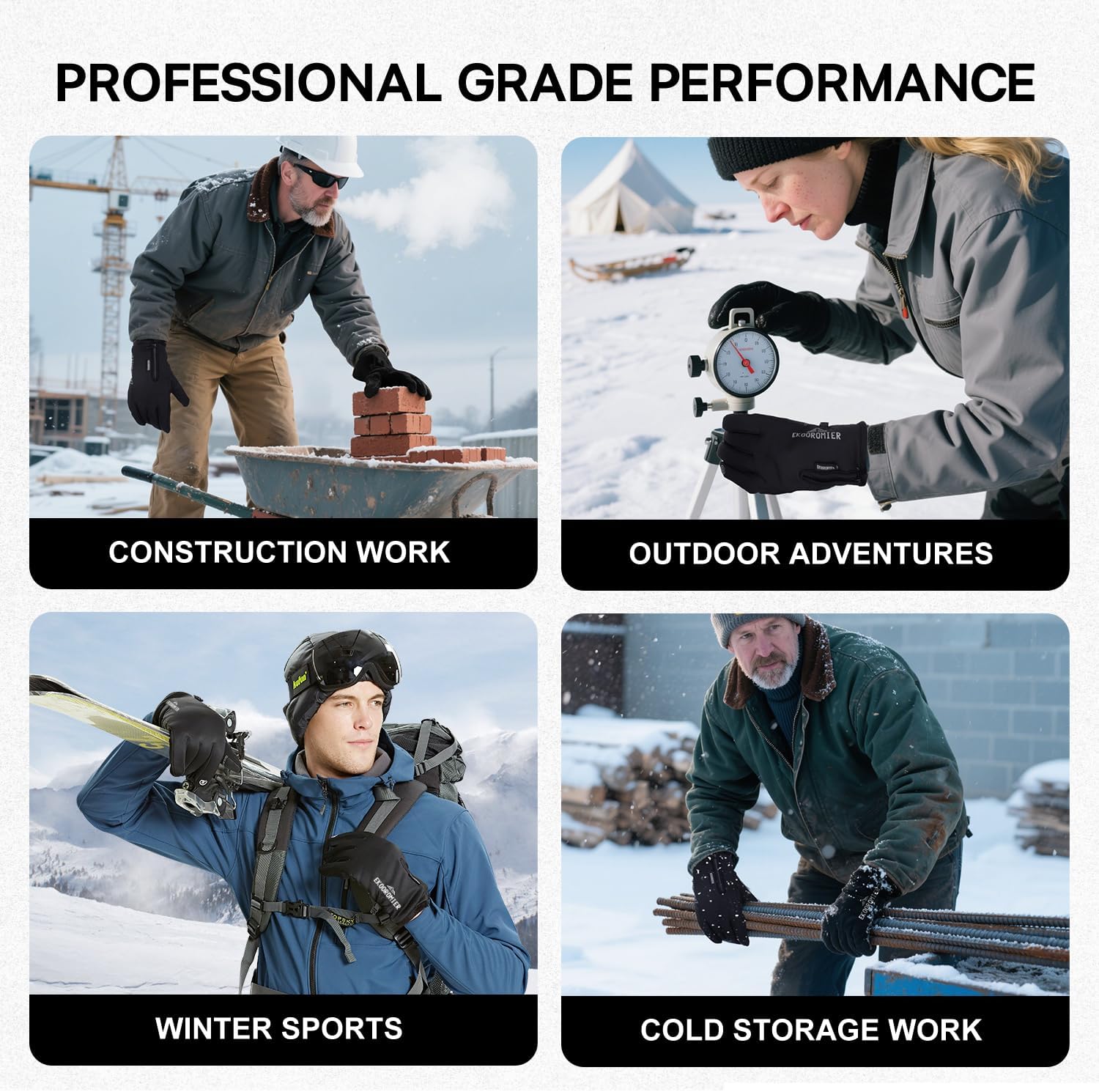 Winter Gloves for Men Women, -12℉ Touchscreen Gloves Waterproof Windproof Thermal Skiing Gloves with 3M Thinsulate Insulation, Anti-Slip Grip Winter Gloves for Outdoor Sports Cycling Hiking - Image 4