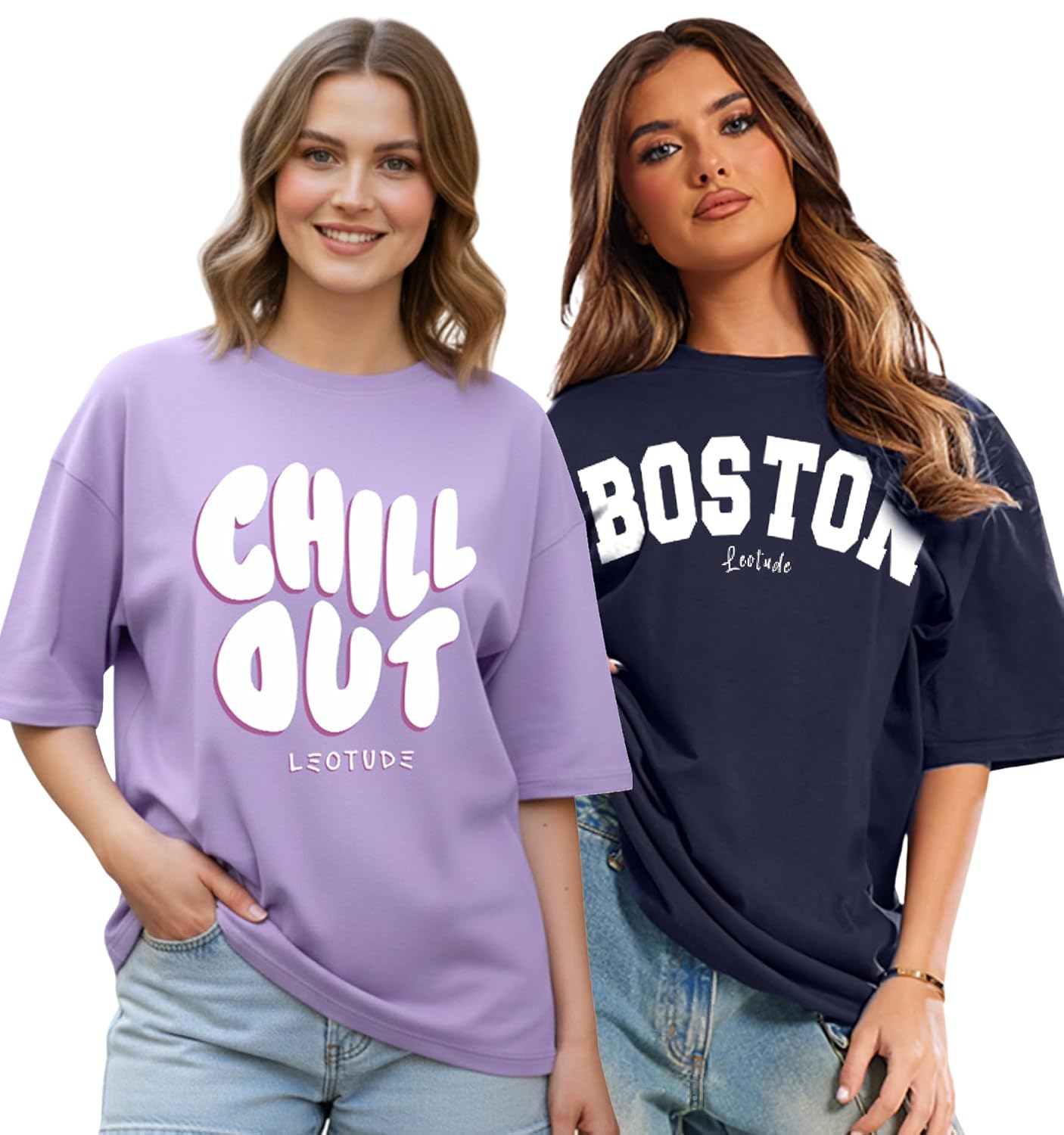 LEOTUDE Womens Oversized Round Neck Cottonblend Half Sleeve T-Shirts (Colour: Multicolor) - Review, Price and Buying Guide