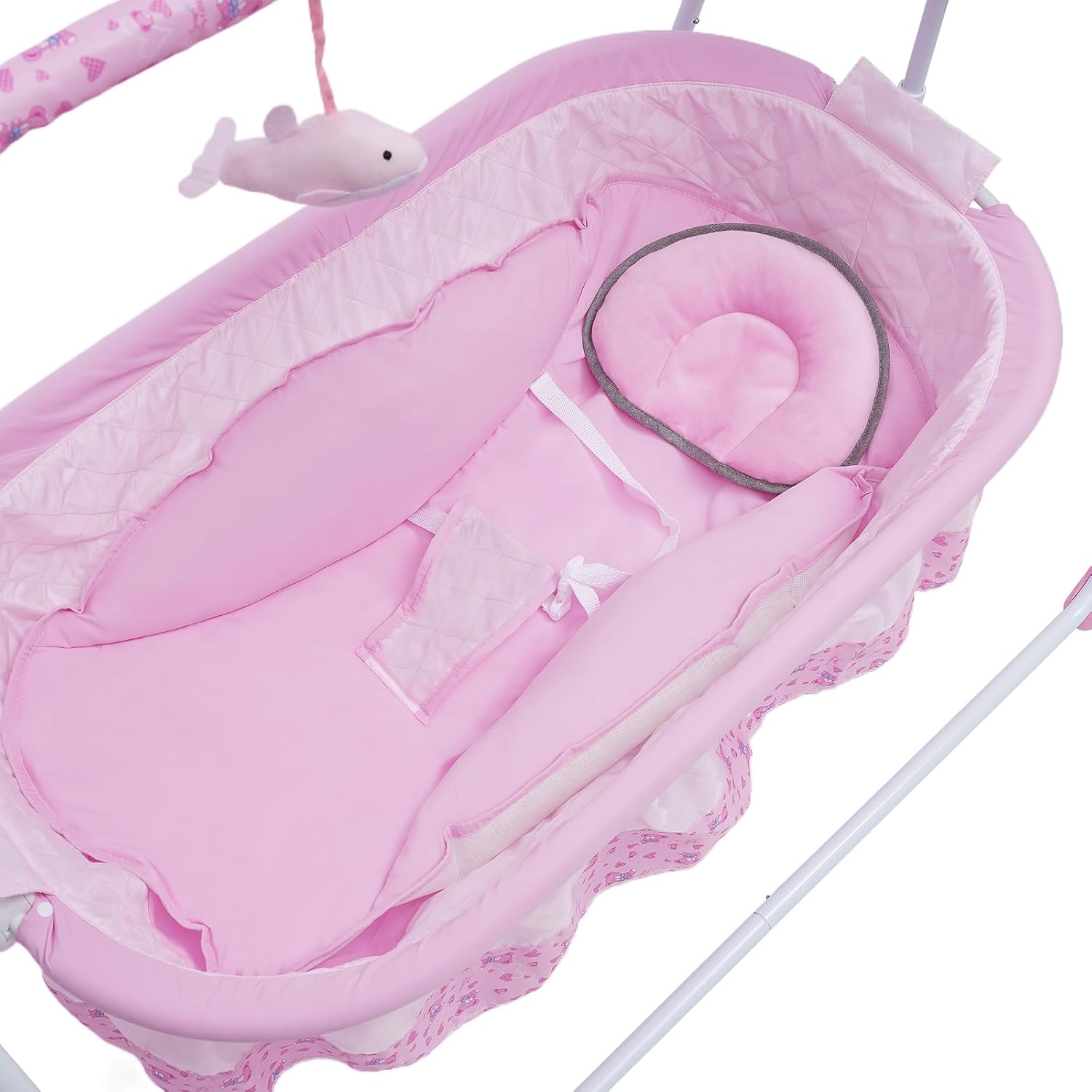 TFCFL Electric Baby Crib Cradle, 5-Speed Baby Bassinet Auto Rocking Chair Bed with Controller & Timer, Infant Musical Sleeping Basket for 0-18 Months Newborn Babies 55LBS Capacity (Pink)