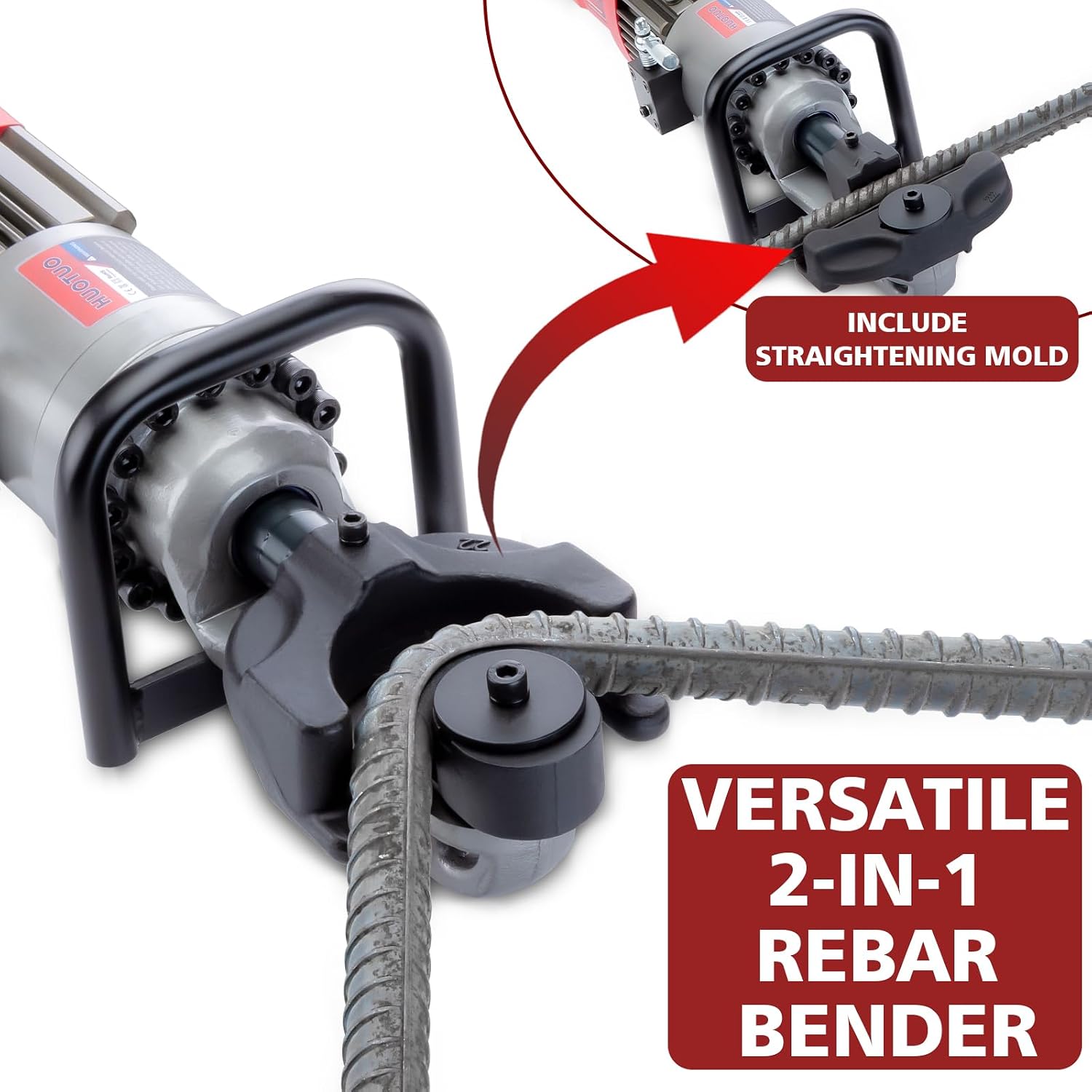 7/8" Electric Hydraulic Rebar Bender #7 Portable Rebar Bender Machine [TÜV Rheinland North American Certificated] 10mm-22mm Diameter Rebar Easily Bending Angle 180-60 Degrees 1150W HRB-22