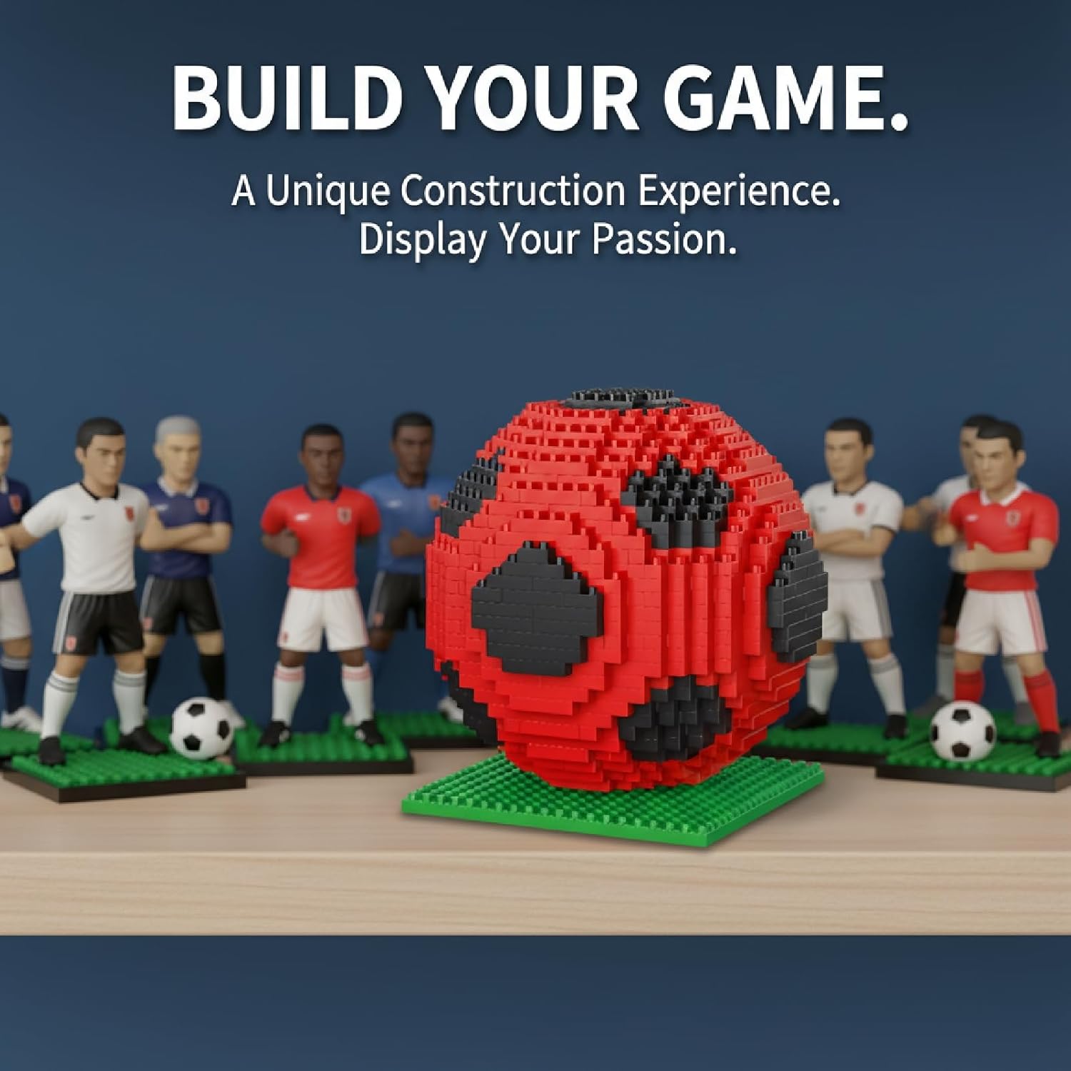 Premium Red Soccer Themed Building BlocksCollection, Deluxe Modular Display System, Fully Customizable Sports Ornamentwith Enhanced Connectivityfor Desk, Shelf and Cabinet Decor Applications image 2