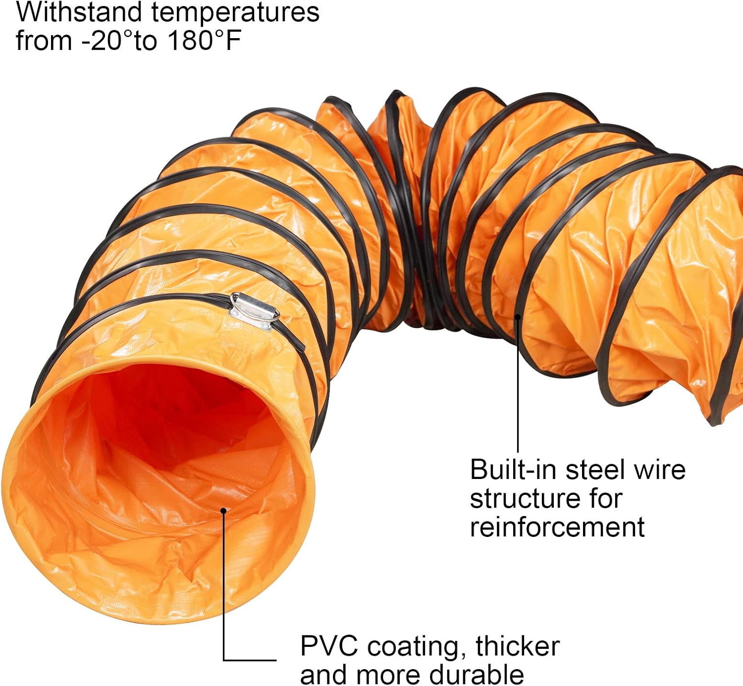 AlorAir 8" PVC Flexible Duct Hose for CleanShield HEPA 550 Air Scrubber and PureAiro HEPA Max 770/870/970, Easy Storage (8 Inch x 16.4 Feet, Outlet)