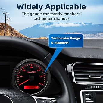 MH Tachometer Boat RPM Gauge 6000RPM Tachometer 3-3/8 85mm 7 Color Waterproof Tach for AUTO Car Truck Marine(Black)
