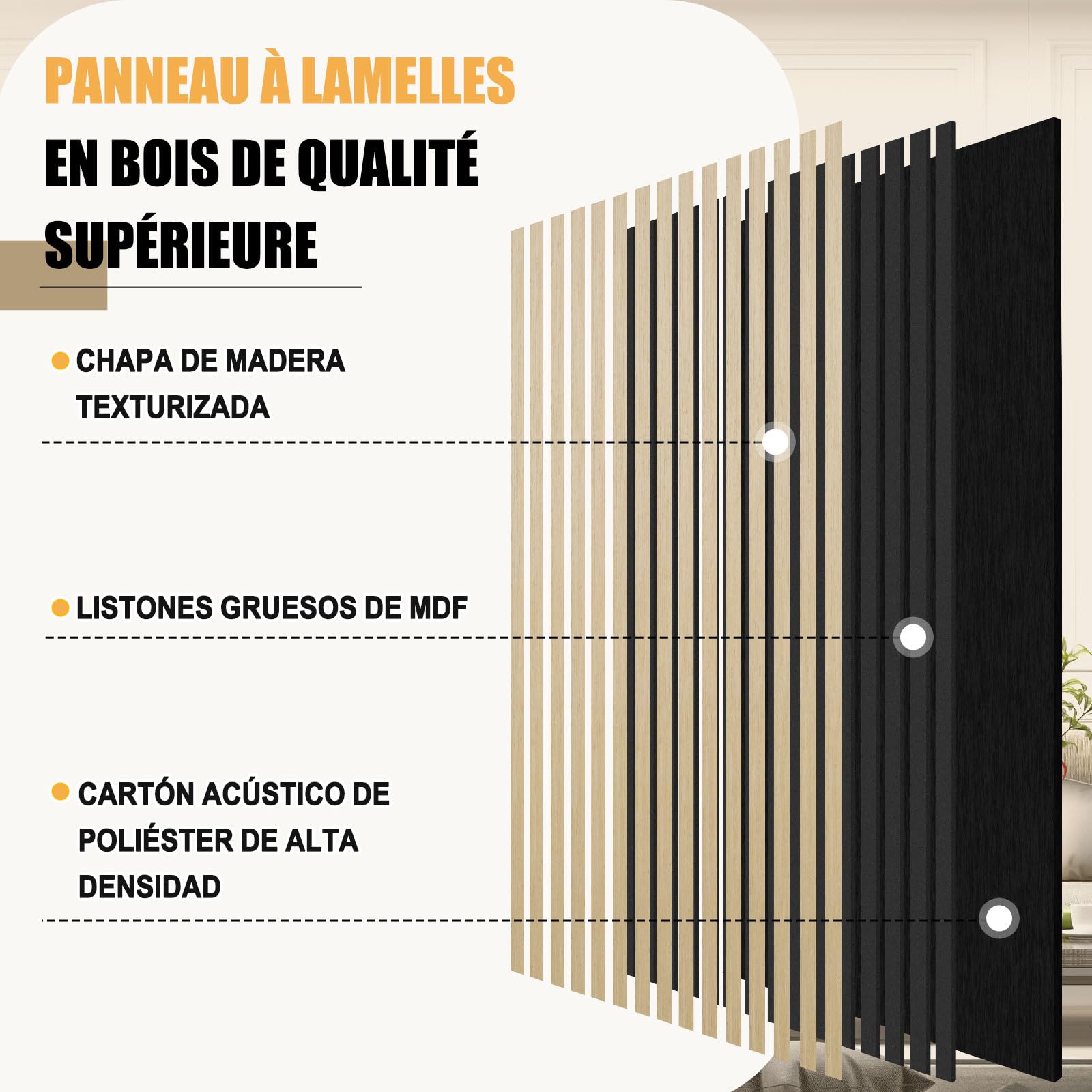DOLLAR BOSS Paneles acústicos de madera, paneles de pared 3d 120x60cm 2 Piezas | pared de madera, pared acústica, paneles acústicos, pared con molduras decorativas Roble Blanco