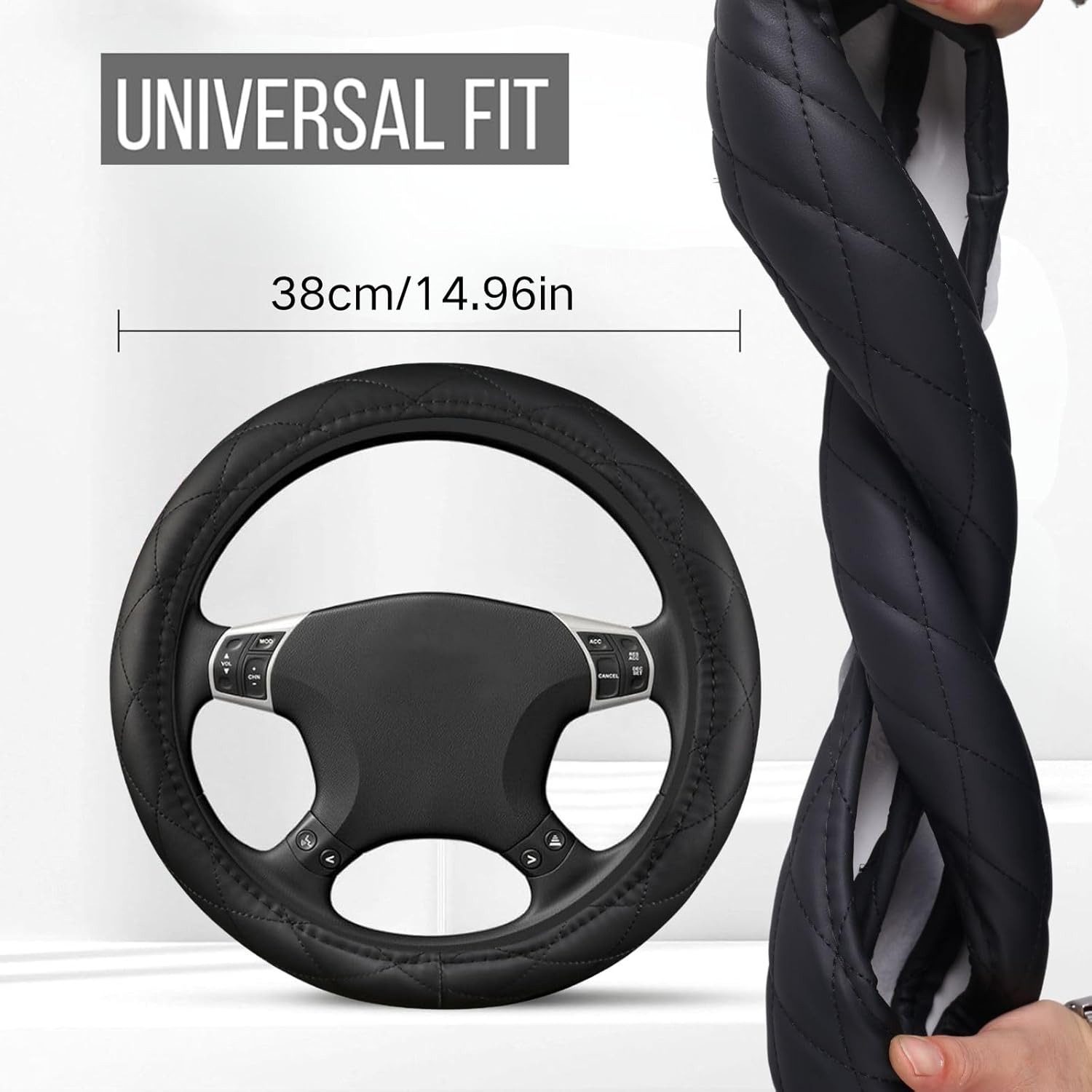 heated steering wheel cover - warmitory luxury steering wheel heater, 12v quick hand warmer, 14.5-15 inches outer diameter for standard-size car steering wheels, black (leatheret pu) (deep black)