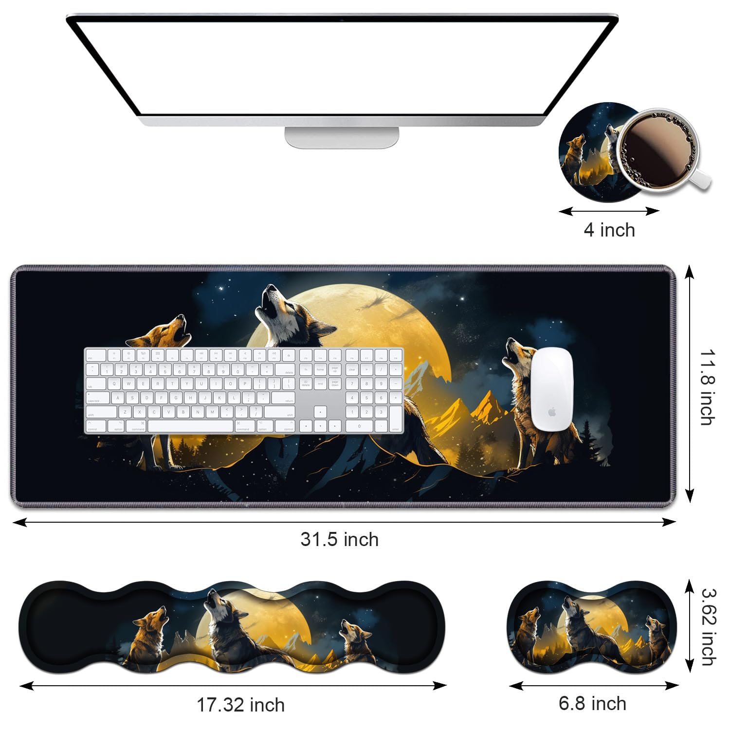 MoKo Mouse Pad And Wrist Rest, Ergonomic Memory Foam Mouse Pad, School Supplies, Non-Slip PU Rubber Base For Office/Computer/Gamer - Green Marble