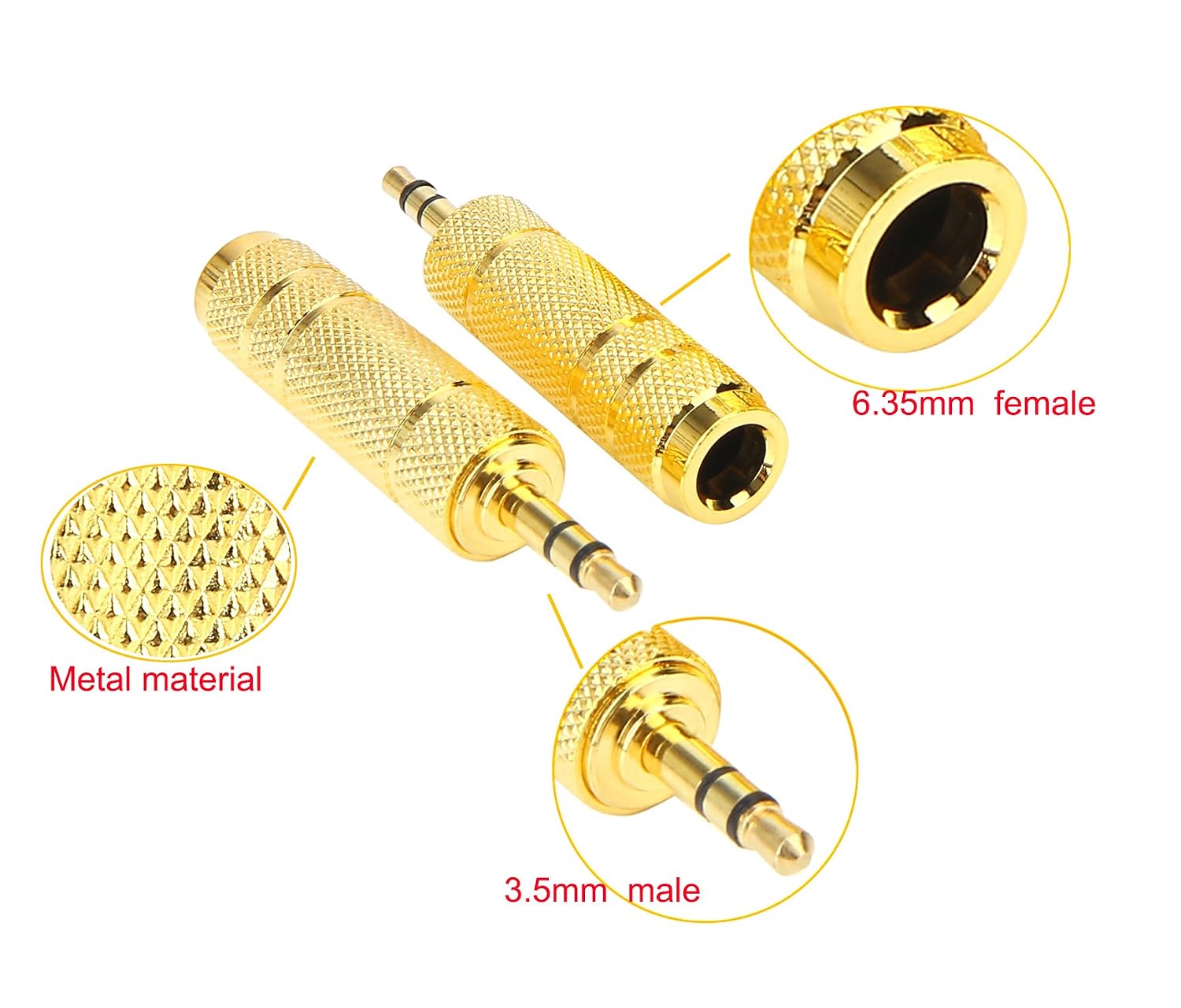 4.4 Stars 55 Reviews Devinal Professional 3.5mm 1/8 inch Plug to 6.35mm 1/4 inch Jack Gold Plated Audio Stereo Adapter Converter for Headphone, Audio Earphone, Microphone (2 Pack)