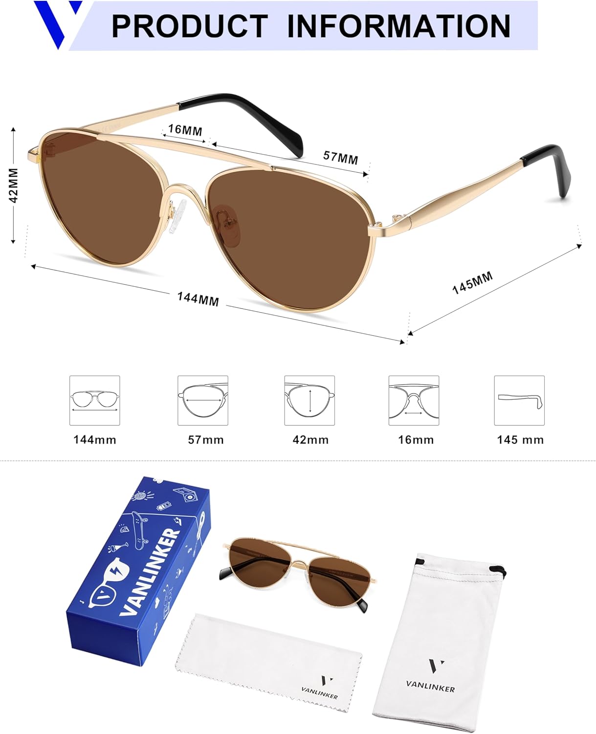 VANLINKER Polarized Trendy Aviator Metal Cat Eye Sunglasses for Women Men Retro Vintage Shades VL9868 - Image 4