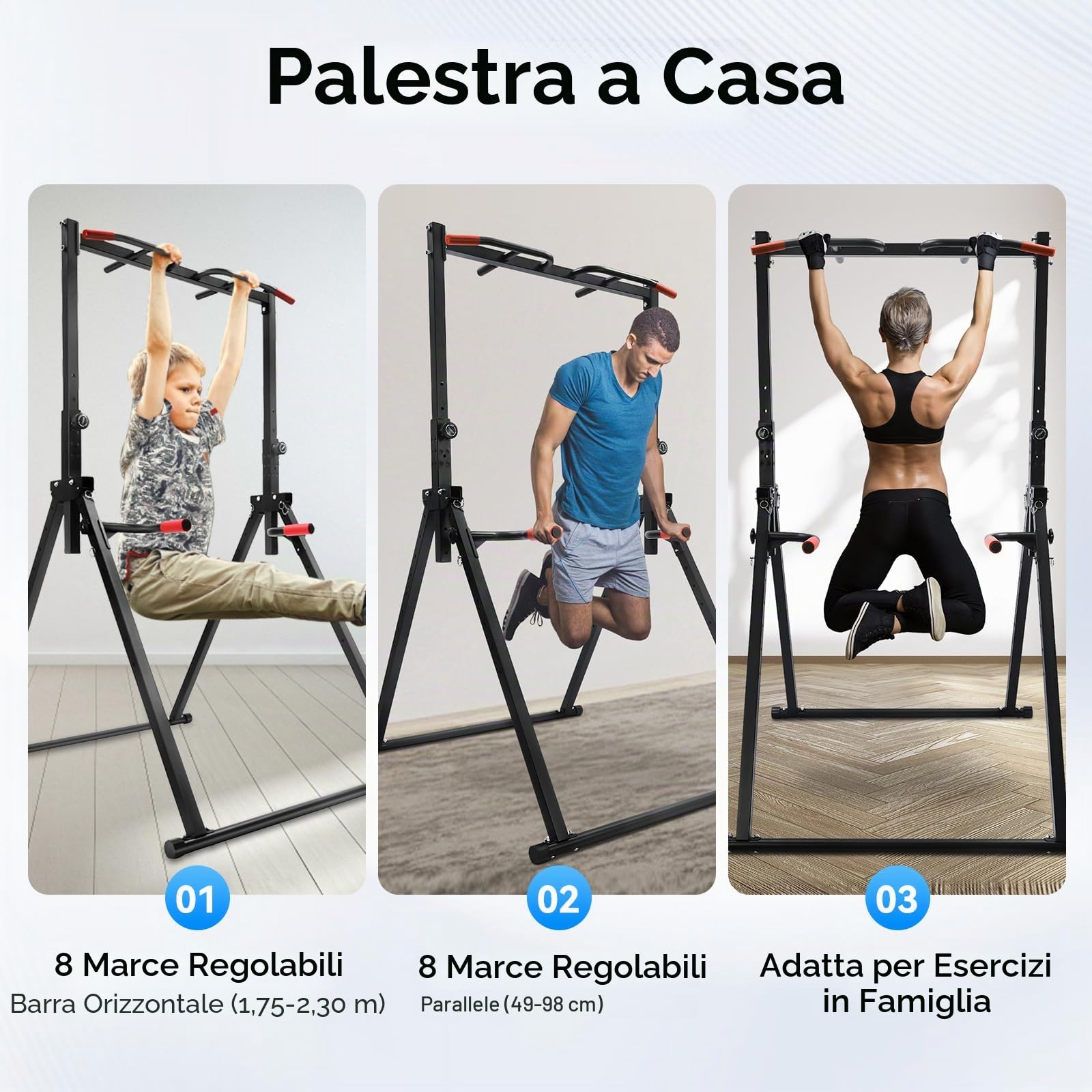 Barra per trazioni autoportante Power Tower Dip Station pieghevole, Pull Up Bar regolabile, multifunzione Home Gym Attrezzature per l'allenamento della forza