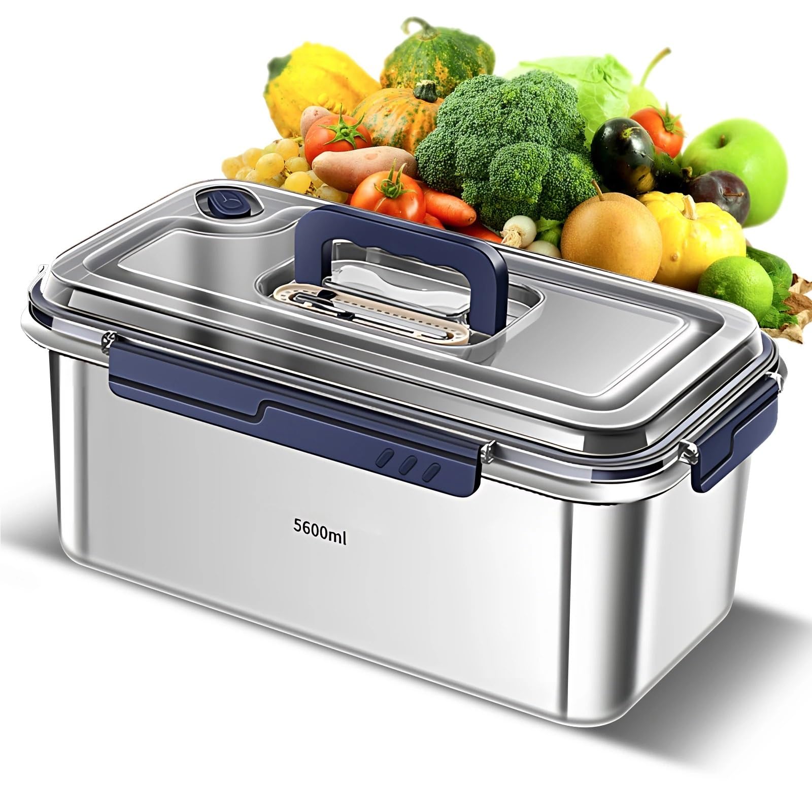 Juego de recipientes herméticos de acero inoxidable 316 con indicador de fecha, gran capacidad de 2,4 l, 3,8 l, 5,6 l, caja de cocina a prueba de fugas (3,8 L)