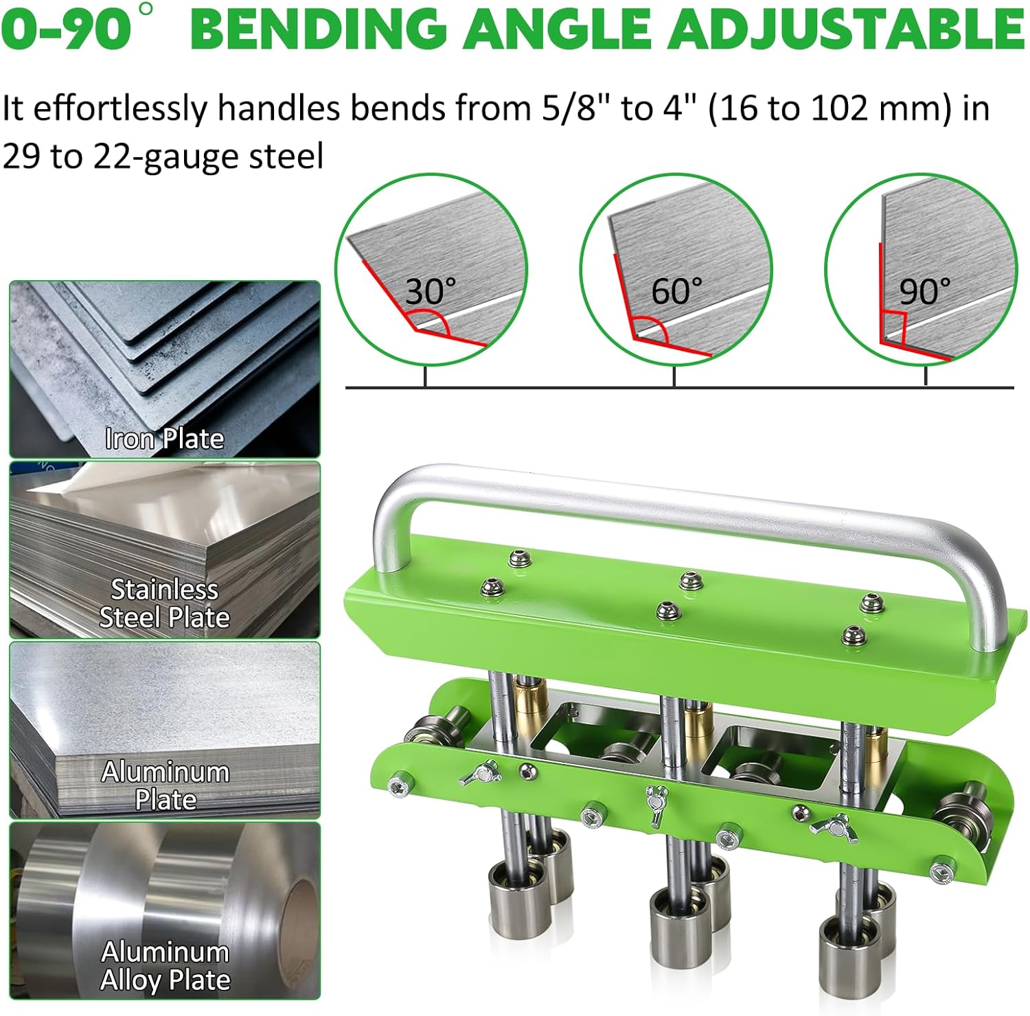 Three-Station Edge Roller Bender 0-90°Bending Angle Adjustable for 29 to 22-Gauge Steel,Making 5/8" to 4" (16 to 102 mm) Bends Large Sheet Metal Bender