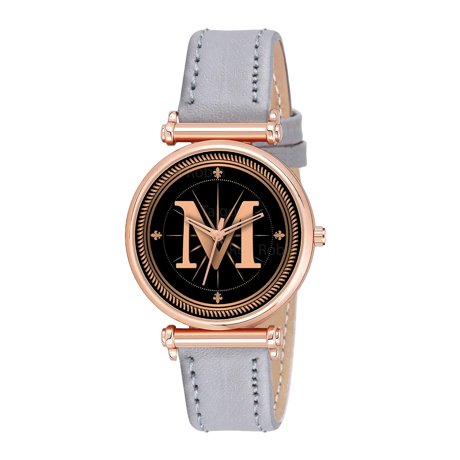 Sky Mart Analog Round Black Dial Alphabet M Design Stylish Grey Leather Strap Classic Design Fancy Wrist Watch for Women and Girls, Pack of 1 – Alpha-M-RLX-RG-Gry-L