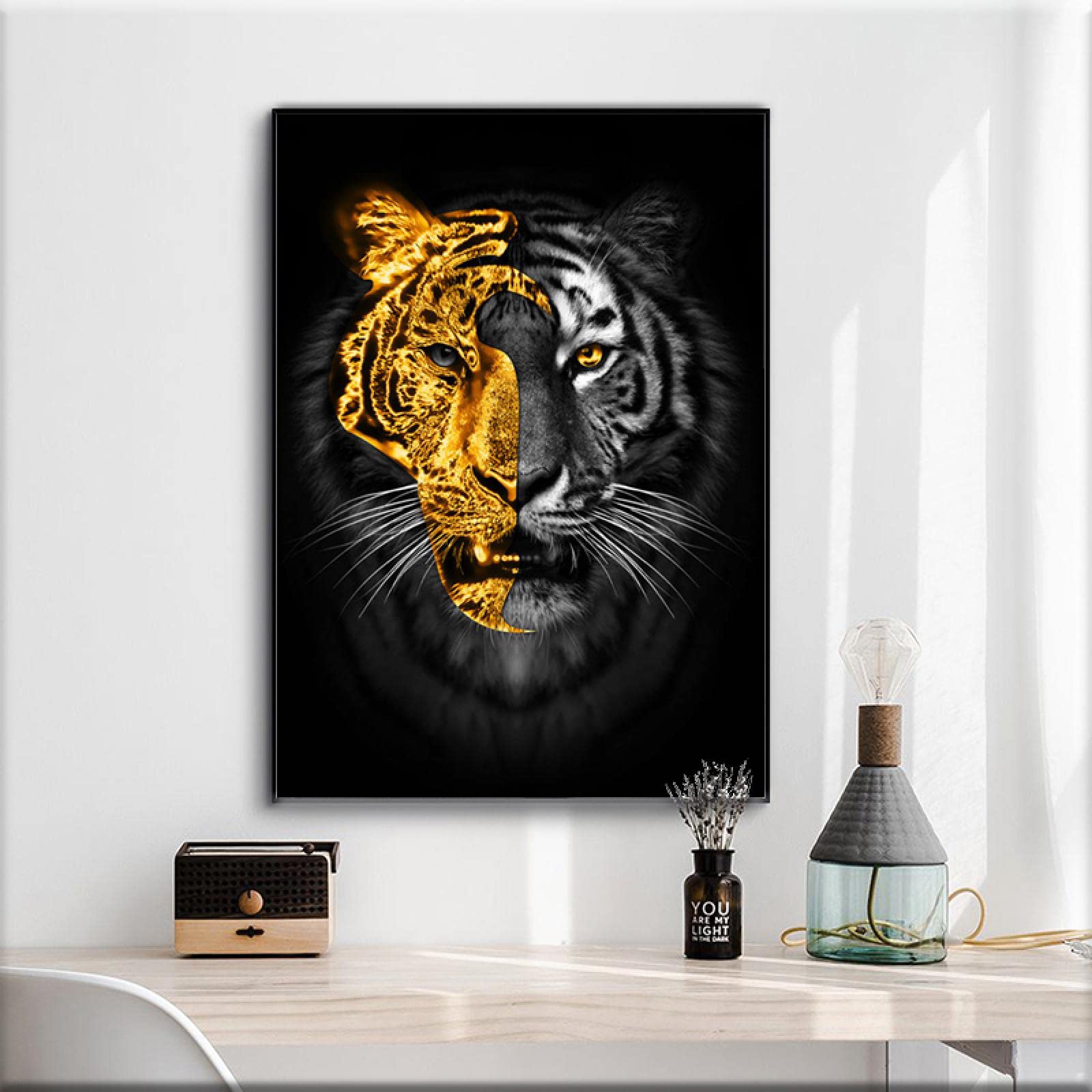 Amazon｜動物アートゴールドブラックタイガー絵画キャンバス壁の写真壁 