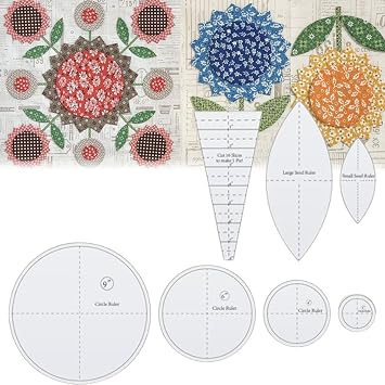 Sunflower Quilt Template Set, Acrylic Quilting Templates for Cutting Cone,Round,Leaf,Petal Patterns,Full Set of Quilting Template,Art Craft Sewing Pattern Template for Sewing Lovers