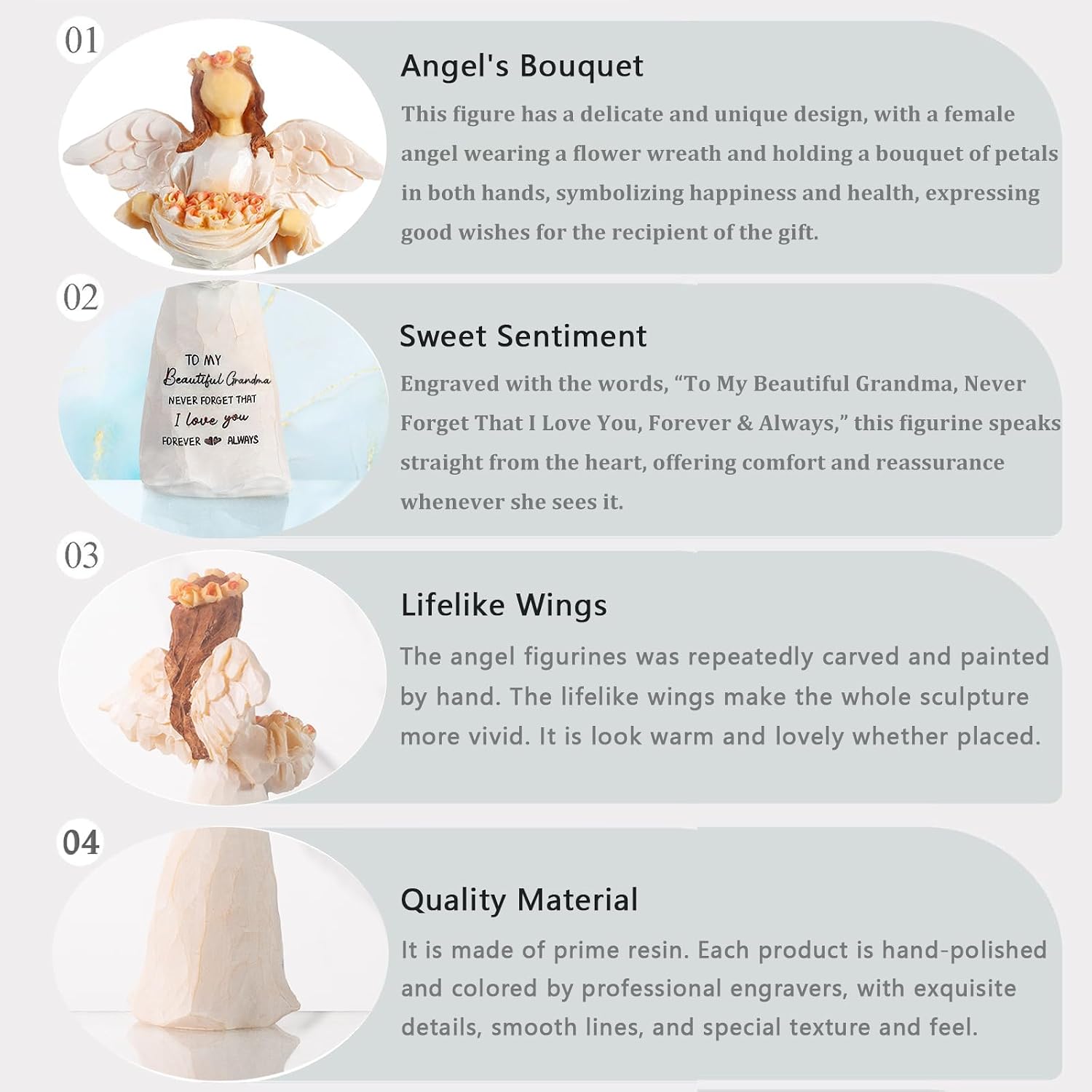 Kohehe Grandma Gifts, 5.12" Resin Angel Figurine - Grandma Birthday Gifts image 5