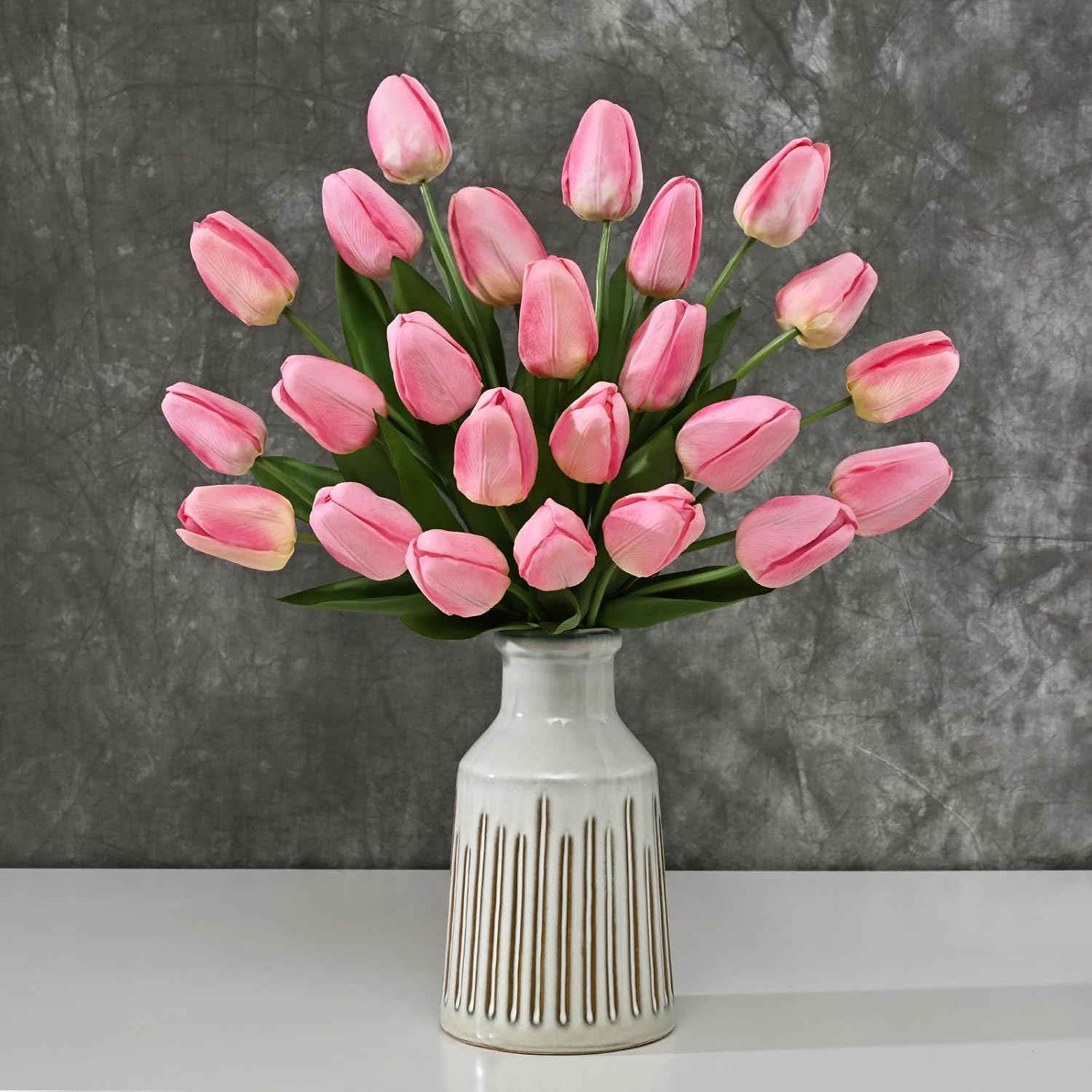 Yastouay 12-Pack Pink Tulips Artificial Flowers, Real Touch Latex Faux Tulips with Large Full Buds, Lifelike Vibrant Fake Tulips Bouquet for Spring Wedding Home Décor, Table & Party Centerpiece