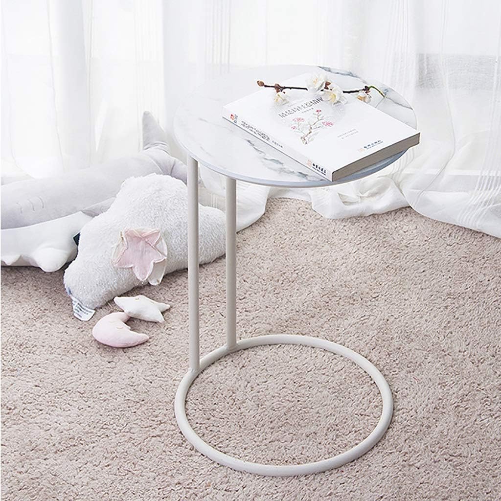 LYR Round Side End Table, C Table for Living Room,Bedroom, Telephone Table with Wood Finish and Steel Construction,White : Home & Kitchen