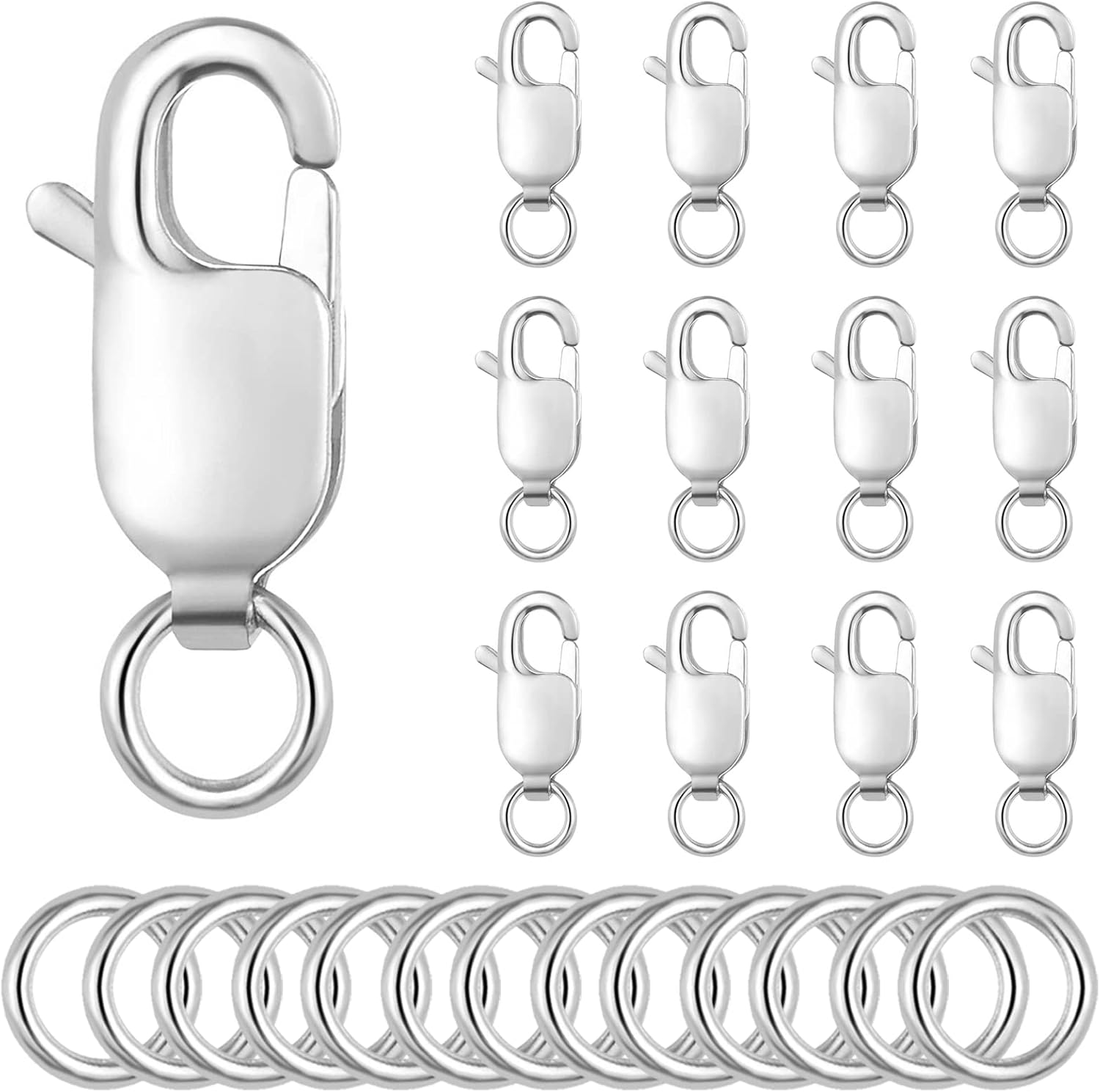 Lobster Claw Clasp with Closed Jump Rings for DIY Necklaces Bracelets Or Jewelry Making,4Pcs 925 Sterling Silver 12mm(0.47inch) Made in Italy