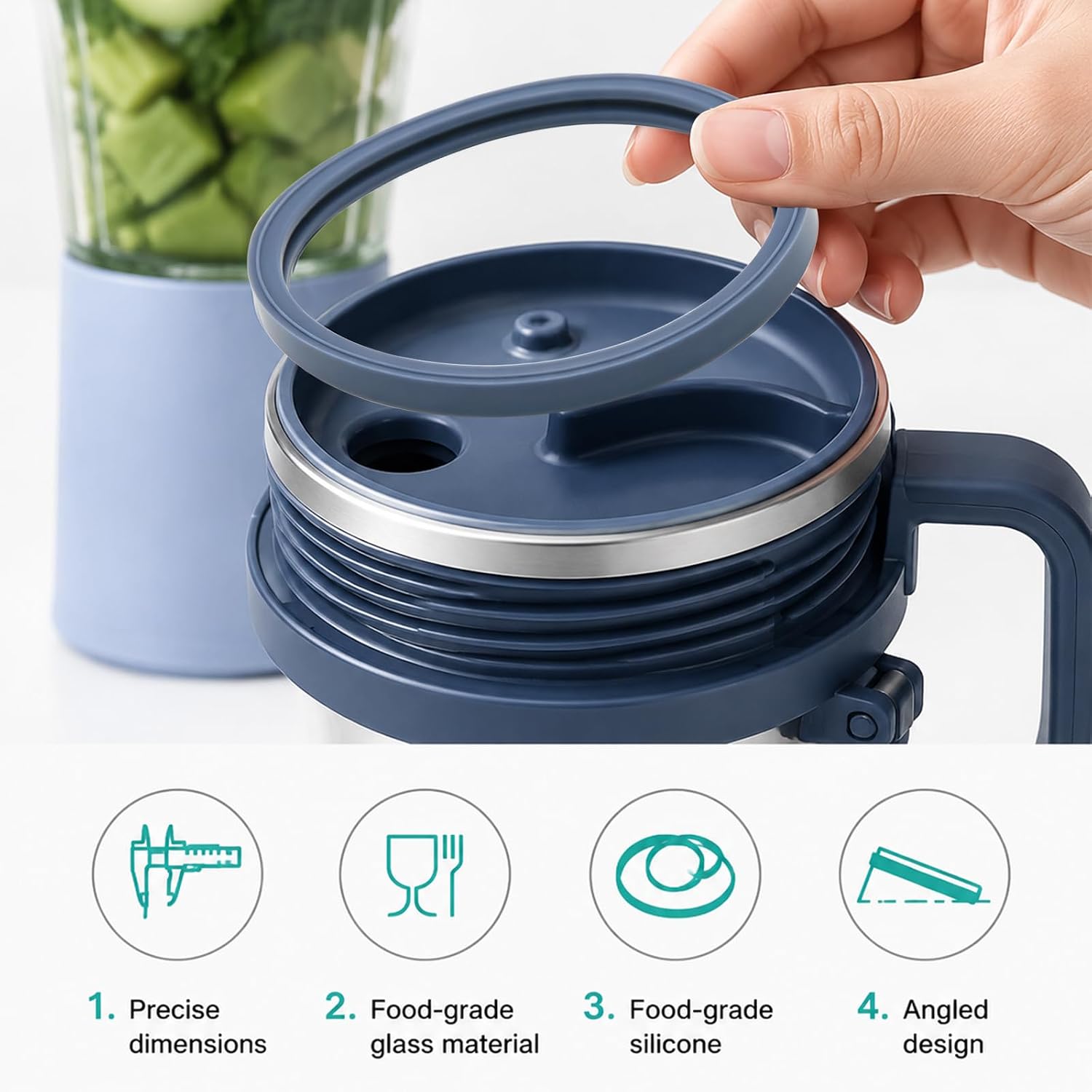 5Pcs Tumbler Travel Replacement Set for Ninja BlendBOSS, Silicone Seal Gasket Plug Accessories For Personal Smoothie Blender, Leak-Proof Reusable Glass Tube, Food-Grade (Dark Blue-gray) image 3