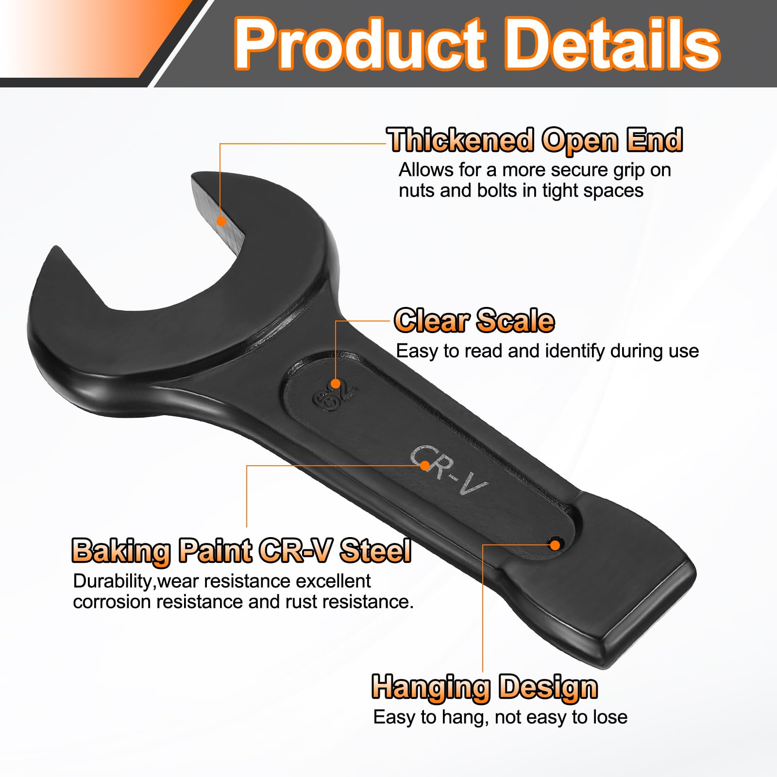 QUARKZMAN Llave De Golpe De Extremo Abierto 62mm Métrica CR-V Acero Llave Fija De Un Extremo Pintura Horneada Cabeza En Forma De U Herramienta Manual Para Reparación Mecánica Automotriz