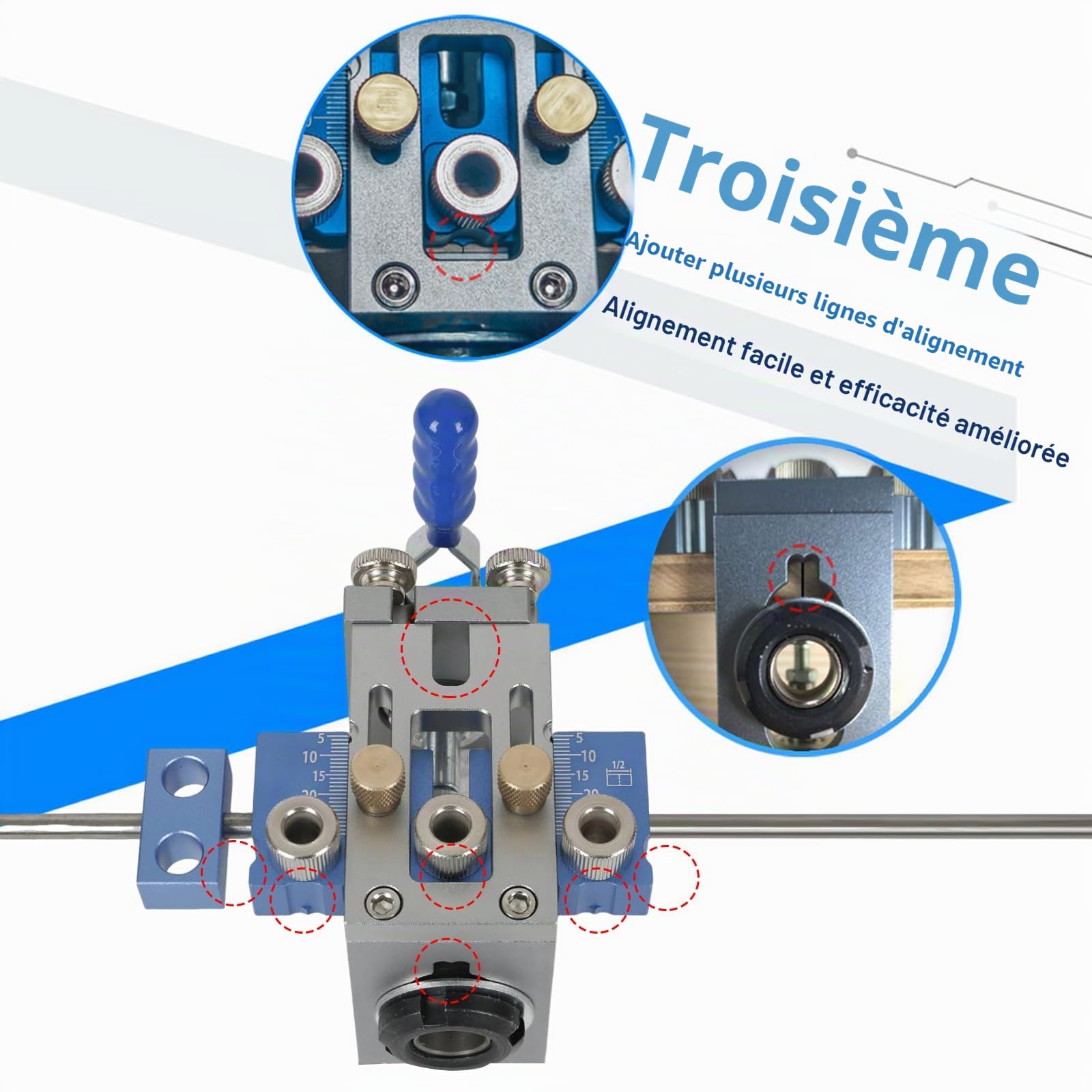 Gabarit de perçage 5/8/10/15 mm, kit de jig 3 en 1 à centrage automatique, multifonction, réglable, outil de connexion pour le travail du bois