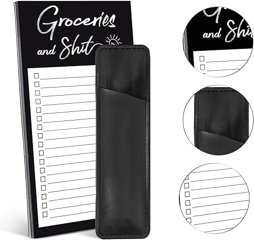 Miniatura 2 de Bloc de notas para lista de comestibles, divertido bloc de notas magnético para refrigerador con 1 soporte para bolígrafos, bolsa magnética de piel