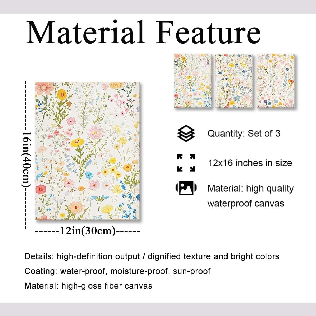 ZQARTZZQ Framed Colorful Wildflower Canvas Wall Art, Floral Wall Art, Watercolor Flower Wall Decor Flowers Pictures Prints Floral Painting Set of 3 for Living Room Girls Bedroom Bathroom