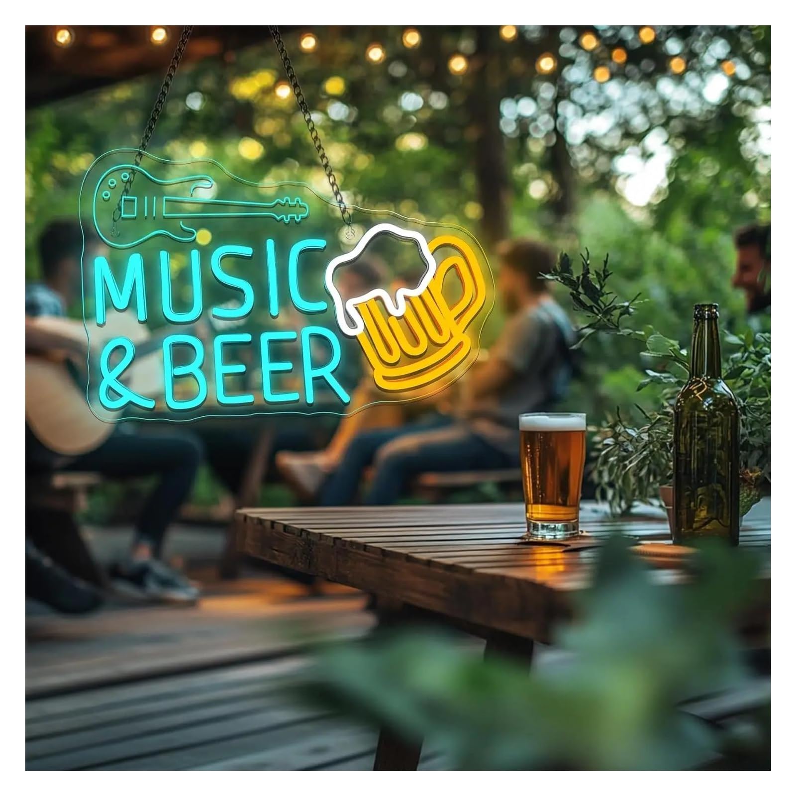 Wiszące neony artystyczne Neon Music Beer Gitara Światło LED Ściemnialne Do Baru Muzyka Na Żywo Miejsce Jaskinia Mężczyzny Impreza Muzyka Studio Dom Klub Dekoracja 41cmx28cm
