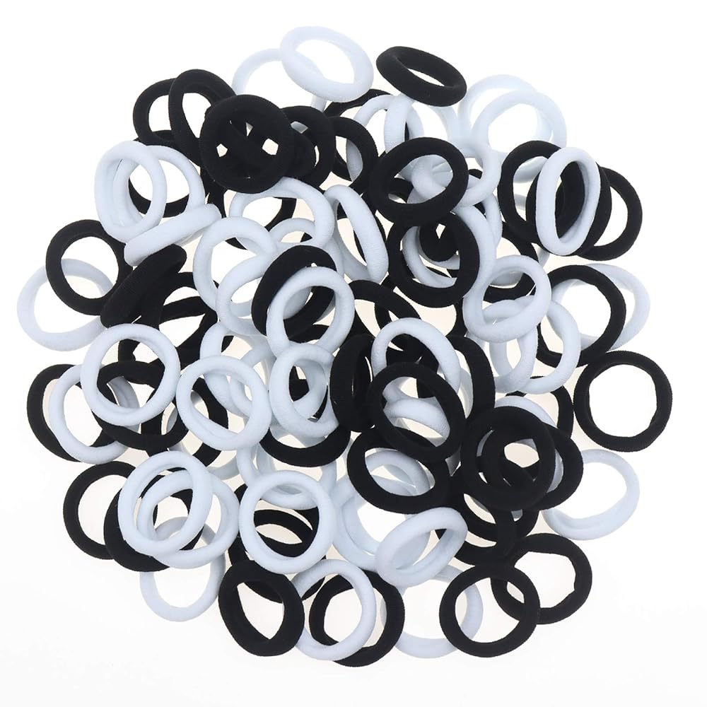 100 Pack Nylon Small Hair Ties Seamless Ponytail Holder Toddlers Girls\' Hair Elastics (black and white)