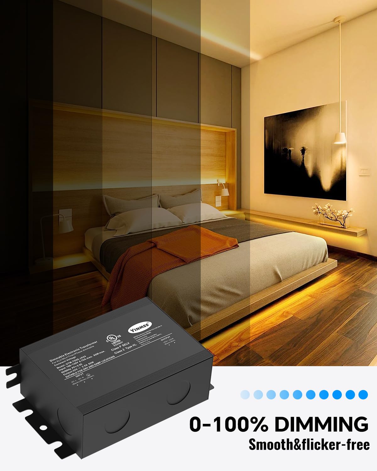LED Driver 24V 96W DimmableTriac ELV/MLV LED Transformer Compatible with Lutron&Leviton Switches,for LED Strip Lights, Kitchen, Cabinet, UL&FCC-Listed