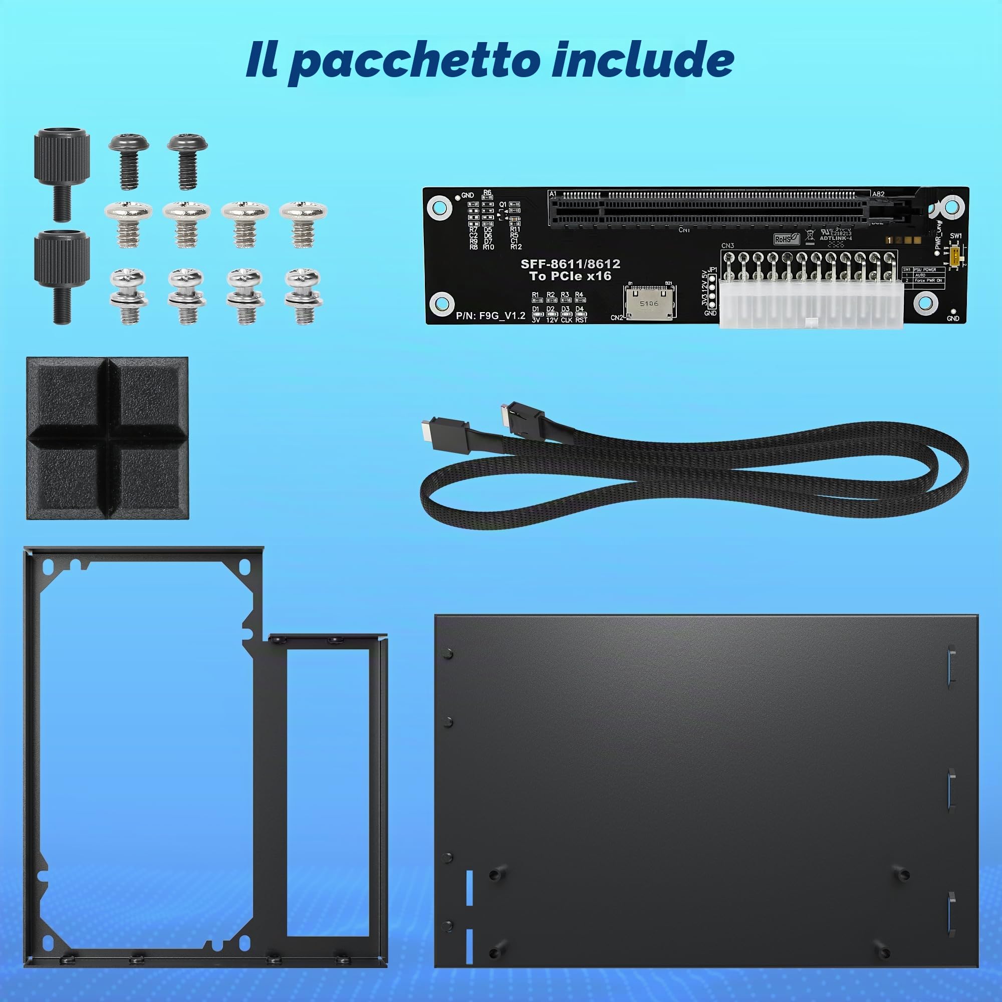 Dock eGPU PCIe 4.0 x4 64Gbps con cavo OCuLink SFF-8611 da 74,9 cm (29,5 pollici), OCuLink SFF-8612 8311 a PCIe x16 Dock GPU esterno per laptop e mini PC, enclosure GPU esterna supporta scheda grafica