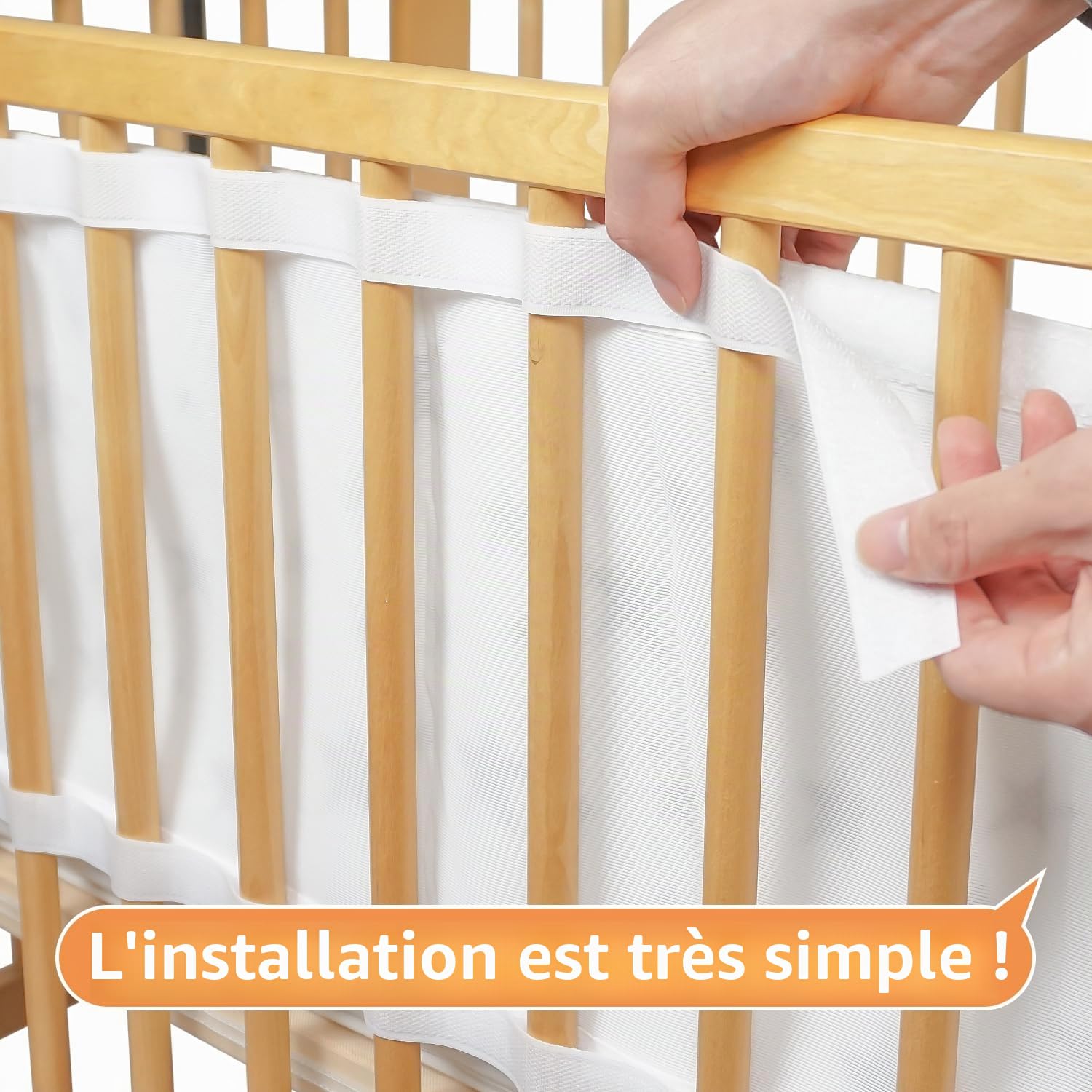 Lot de 2 tours de lit respirants en maille pour lit de bébé, coussinets rembourrés pour un sommeil sûr et confortable, design réglable, 32 x 22 cm, léger et durable, blanc