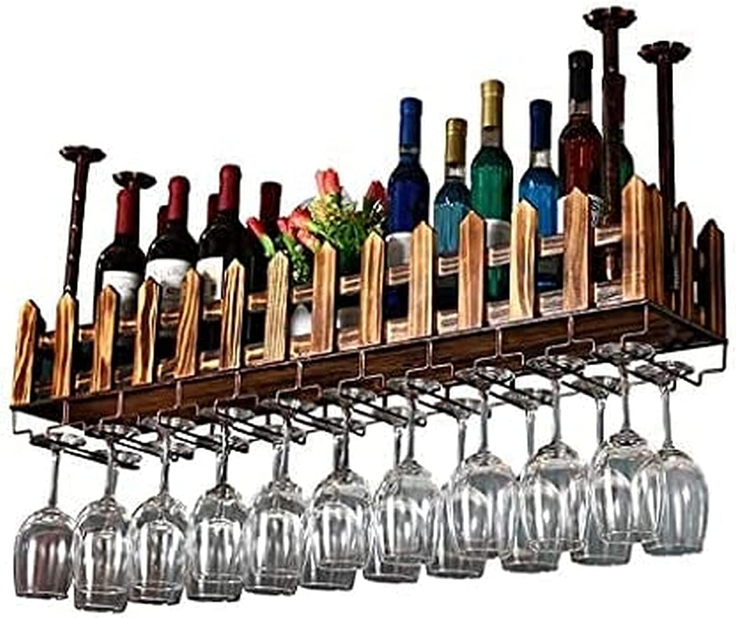 Rack Rack Ceiling Racks,Bar,Restaurant,Hanging, Glass Rack,Solidood Upside Don Glass Holder Ceiling Mounted Hanging Bottle Rack Bottle Shelf,100X20Cm,100 (10