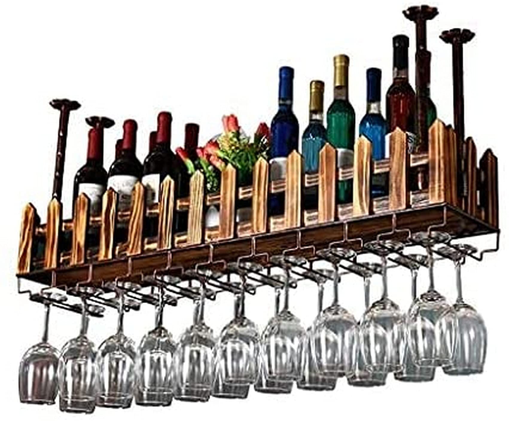 Casier à vin plafond suspendu avec porte-verre en bois pour cuisine