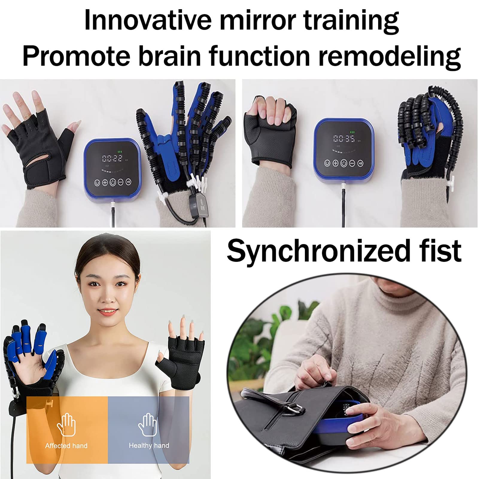 Guantes De Robot De Rehabilitación, Entrenamiento de Dedos Férula de Mano, Ortesis de Dedo para Funcional Disfunción de Mano de Pacientes con Hemiplejia por Ictus(Size:Derecha-L)