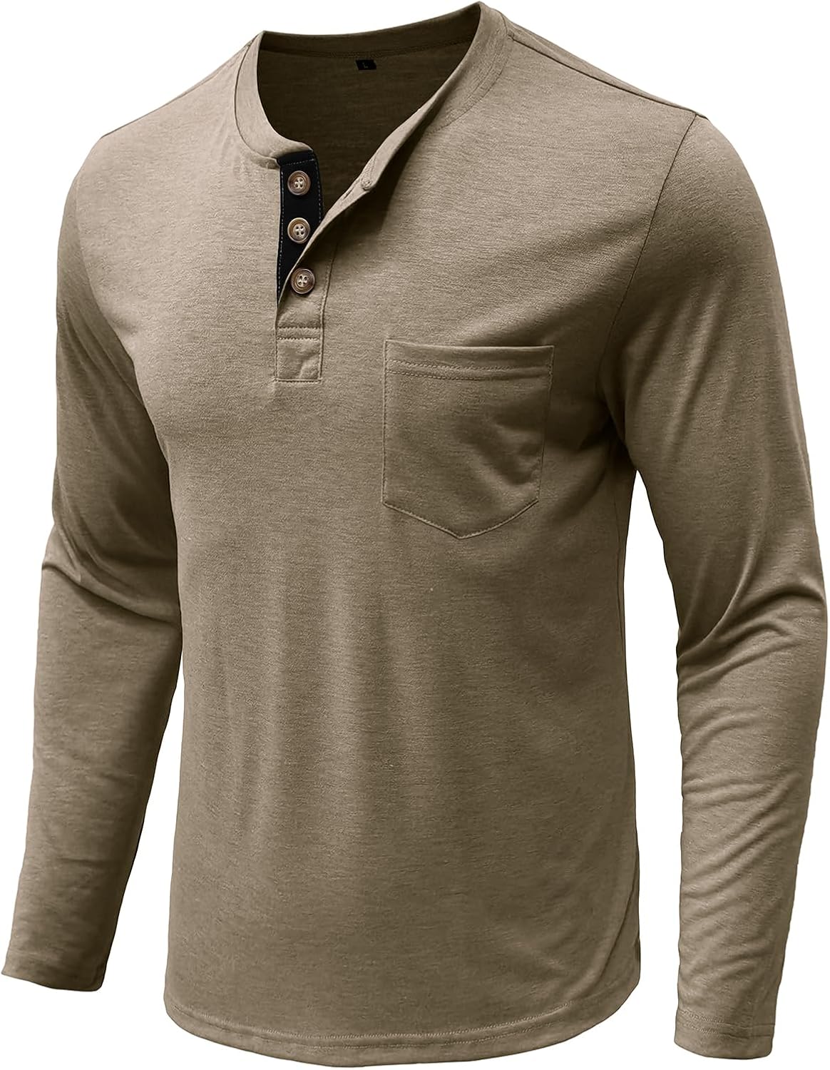 Men's Long Sleeve Henley Shirt Cotton Blend Casual Basic Top Fashion Button T-Shirt with Pocket - Image 3