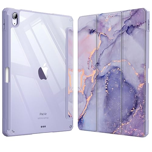 Fintie Clear Case for iPad Air 11-inch & iPad Air 5th/4th Generation 10.9" | Hybrid Slim Design, Shockproof Cover with Transparent Back Shell & Pencil Holder, Viewing & Typing Angles, Lilac Marble - lilac marble