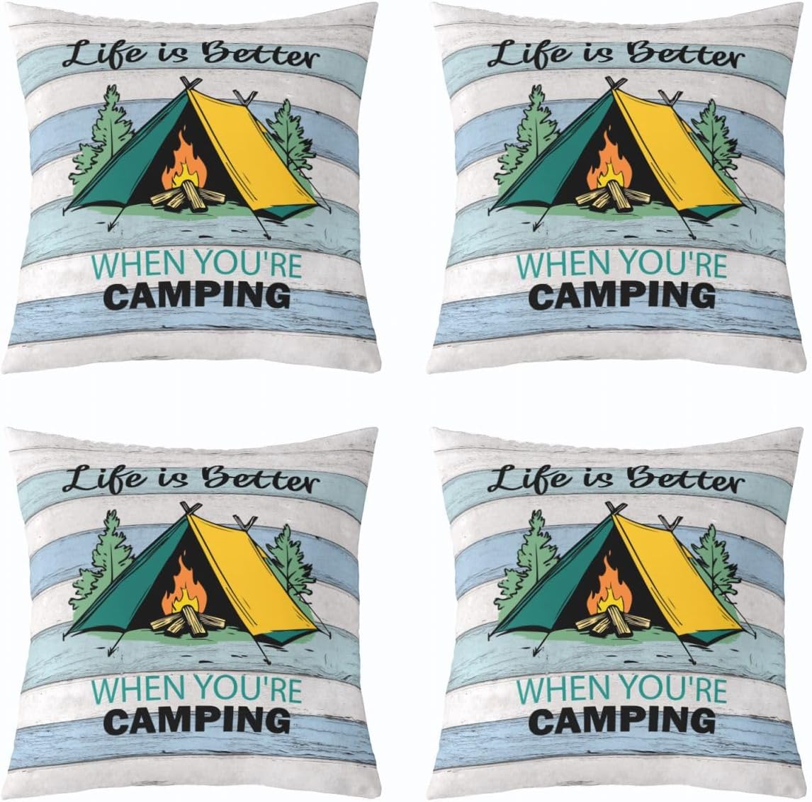 Feelyou Camper Throw Pillow Covers 1 Pcs Happy Camping Cushion Case RV Camping Decor Pillowcase Camper Accessories for Travel Trailers Indoor Outdoor Cartoon Camping Super Soft 16 x 16-Inch image 4