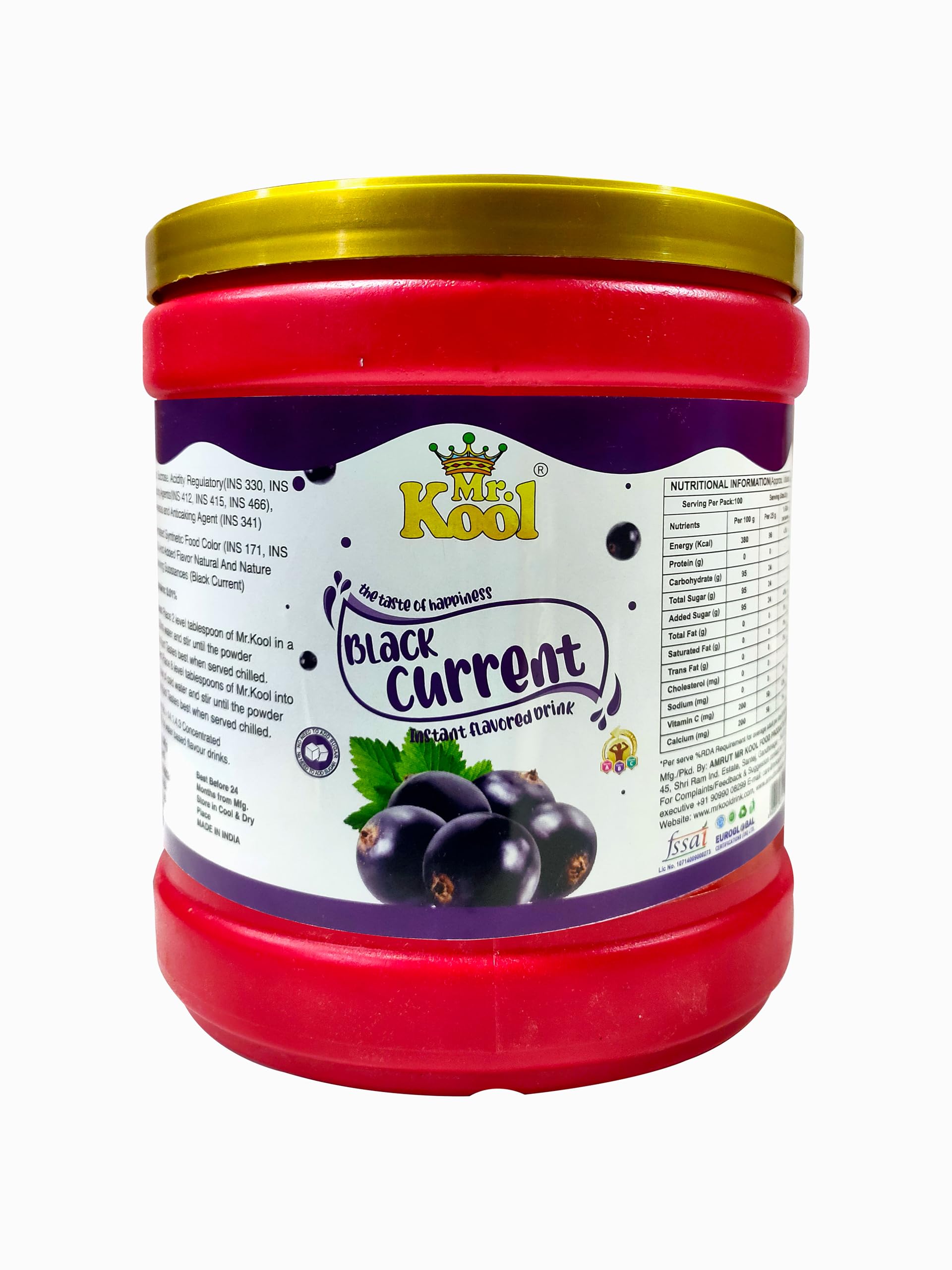 Mr. Kool Instant Drink Powder Black Current 2.5 Kg Jar, Provides Instant Energy, Vitamin C, Boosts Immunity Fruit Juice Powder For Energy, Health & Nutritional Easy to Make Refreshing Drink