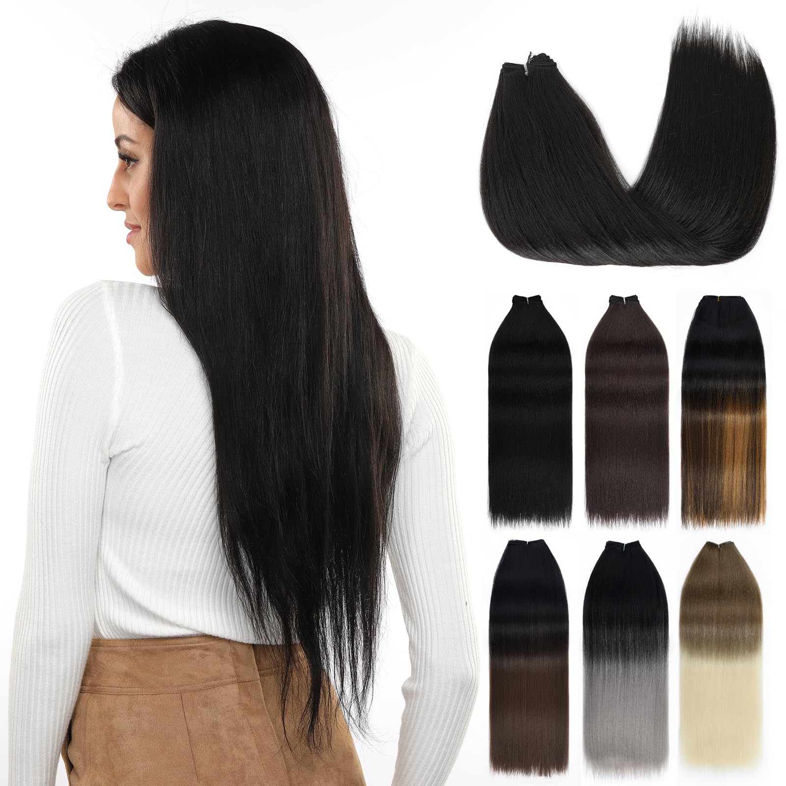 Yamel Weft Hair Extensions Sew in Weave Silky 1 Bundle Hair Weft 100 Grams Darkest Brown Soft Straight Synthetic Hair Bundles