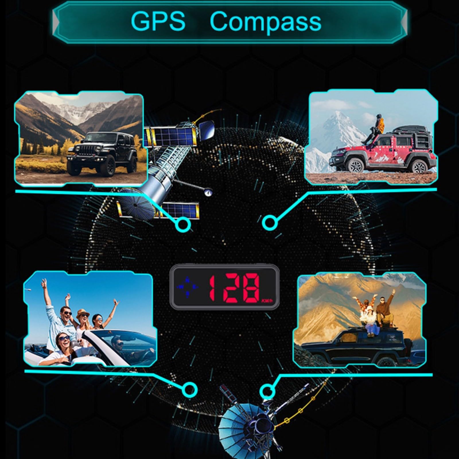 Tachimetro digitale HUD per auto con bussola GPS, visualizzazione della velocità in tempo reale per una guida sicura