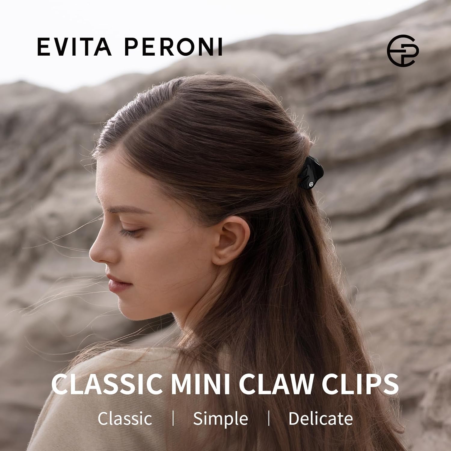 EVITA PERONI Small Hair Clips 2 Pcs Set, Acetate Mini Hair Clip for Hair, Little Tiny Claw Clips for Women Girls Half Updo Durable and Styling Hair Accessories (Caramel Brown, Elegant Black)